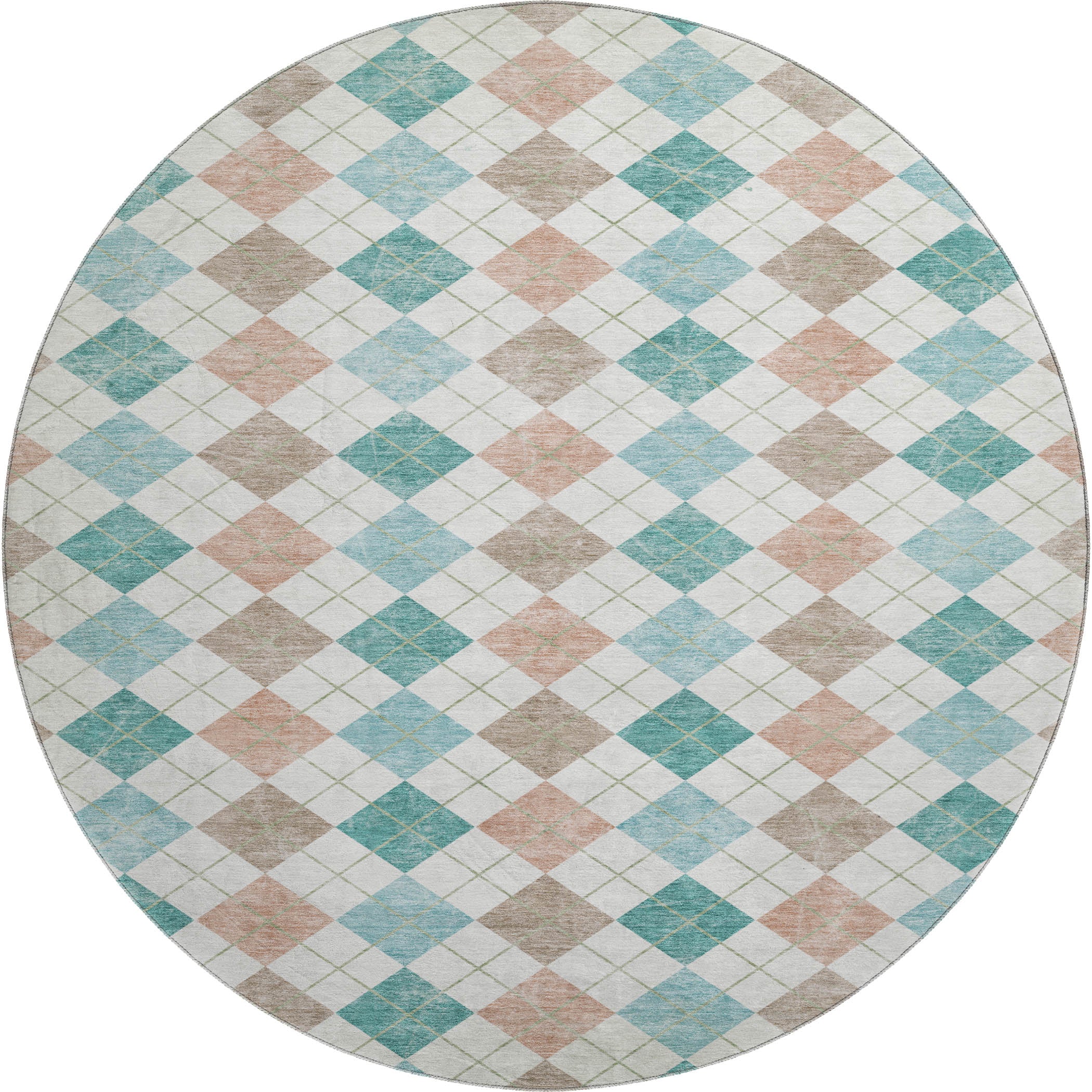 Antigua Machine Washable Transitional Aqua Teal Rug 8' x 8' #shape_Round
