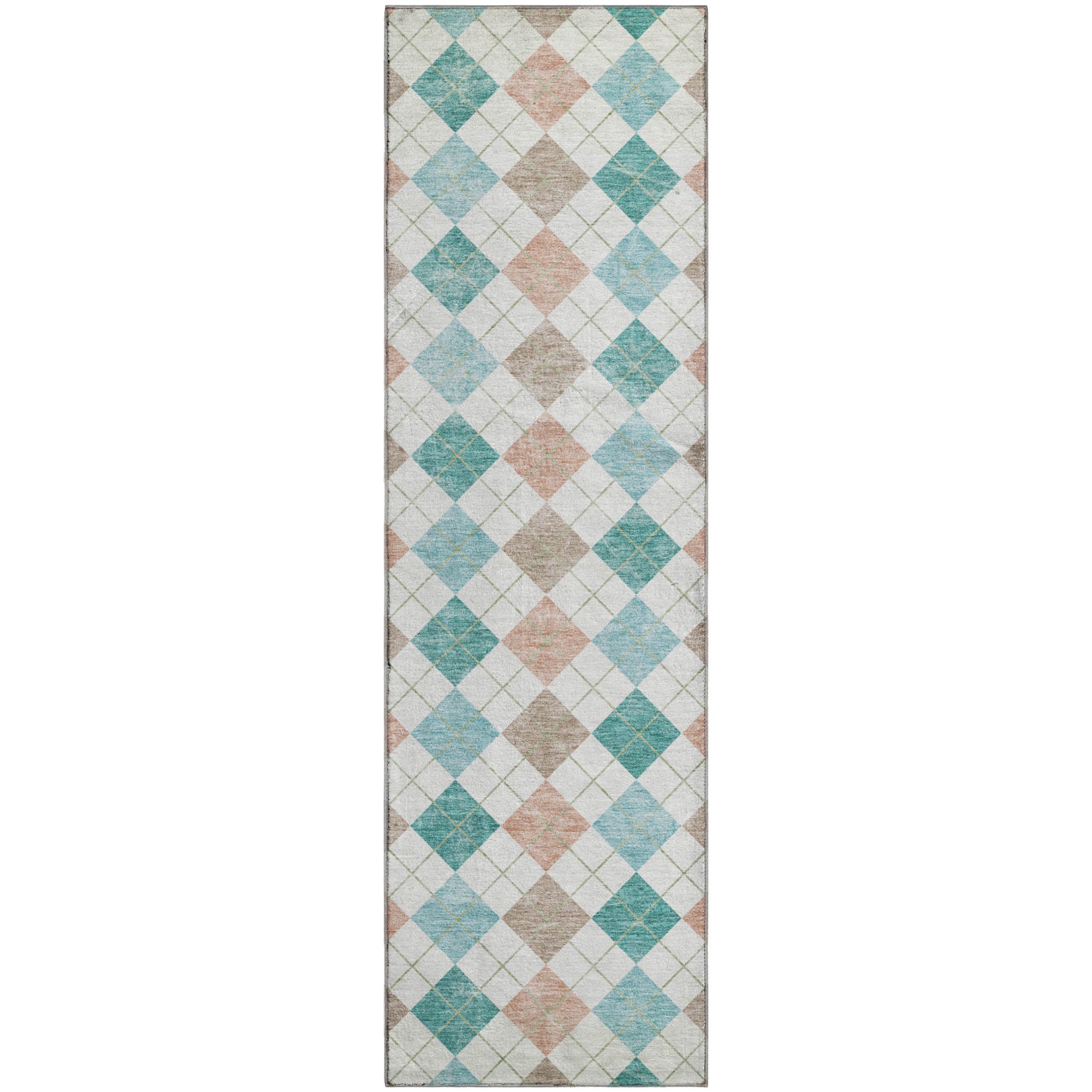 Antigua Machine Washable Transitional Aqua Teal Rug 2'3" x 7'6" #shape_Runner