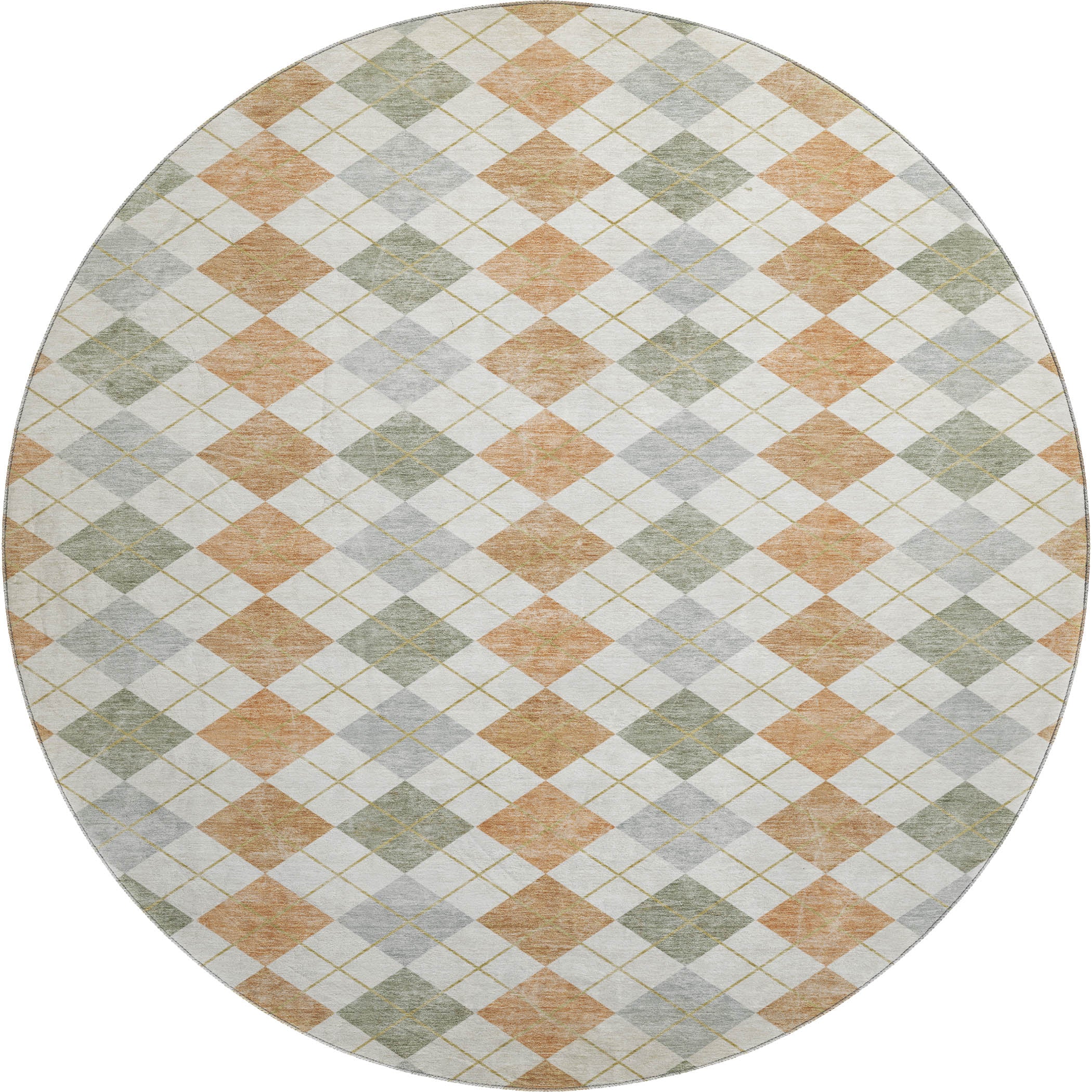 Antigua Machine Washable Transitional Coral Orange Rug 8' x 8' #shape_Round