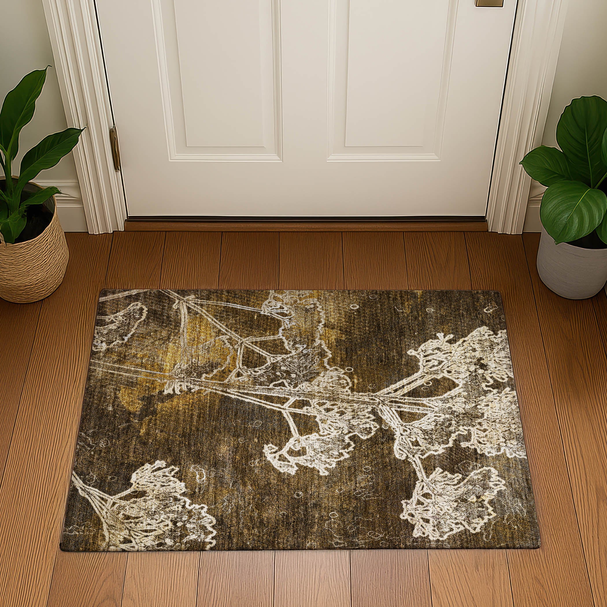 Salzburg Machine Washable Transitional Chocolate Brown Rug 1'8" x 2'6" #shape_Rectangle