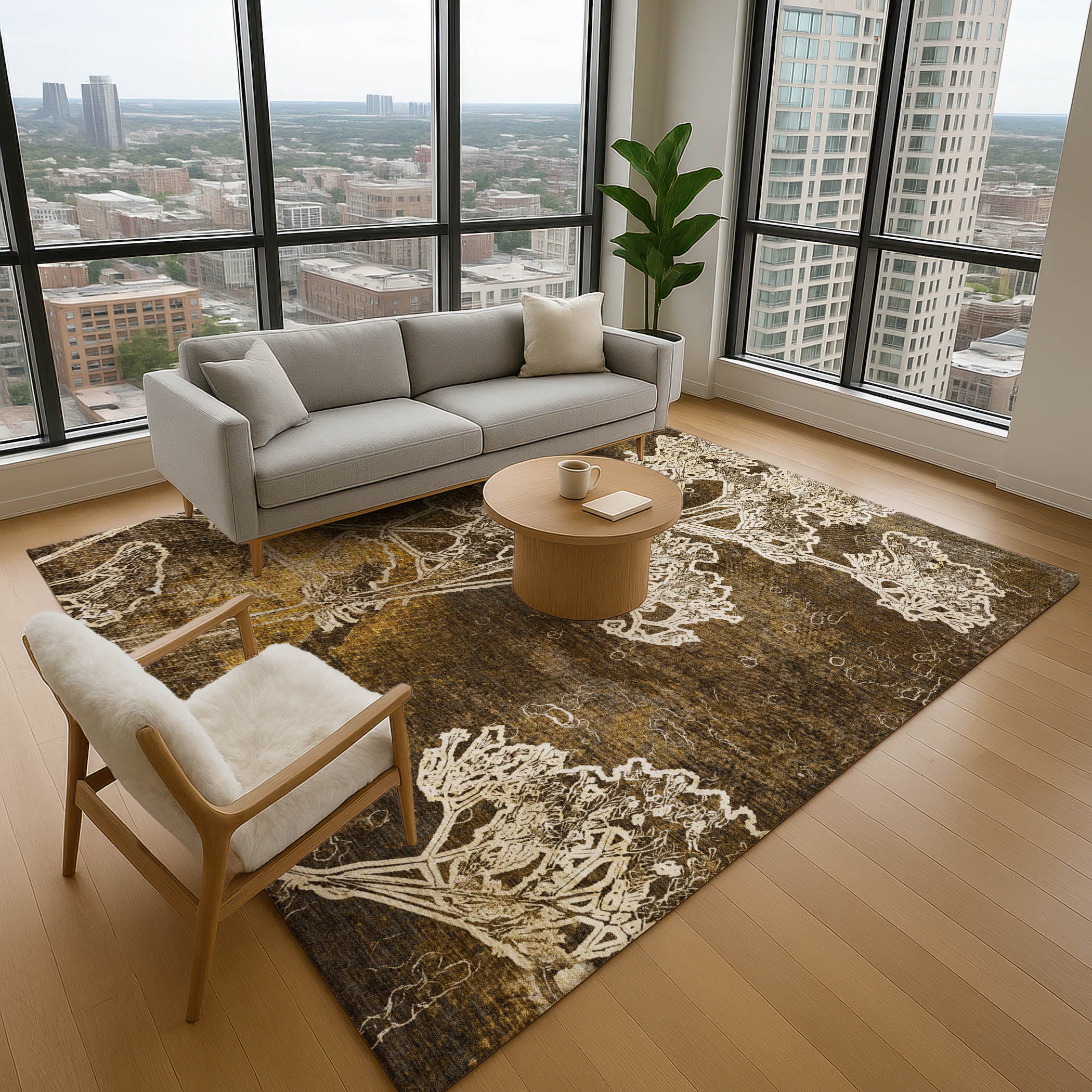 Salzburg Machine Washable Transitional Chocolate Brown Rug 2'6" x 3'10" #shape_Rectangle