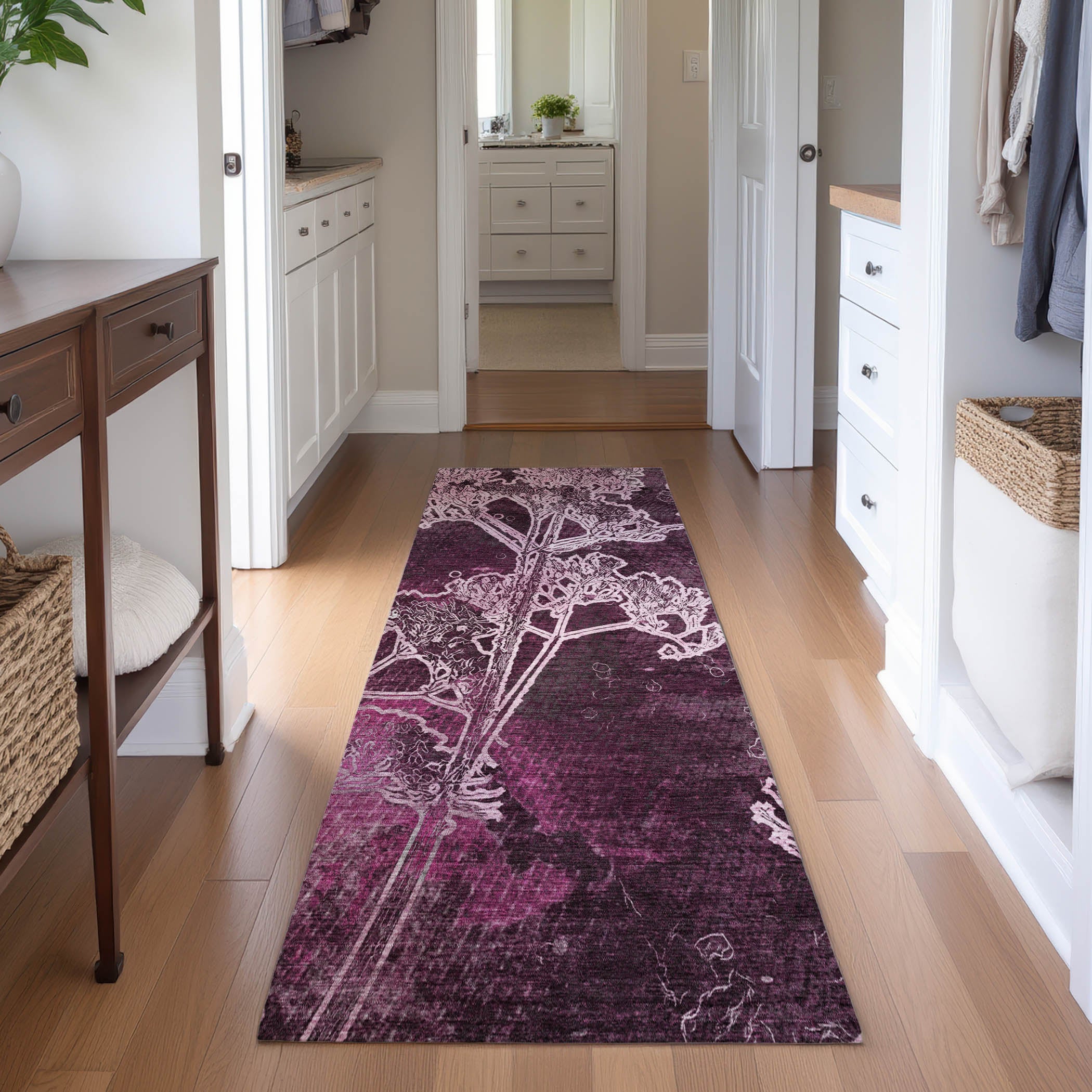 Salzburg Machine Washable Transitional Eggplant Purple Rug 2'3" x 7'6" #shape_Runner