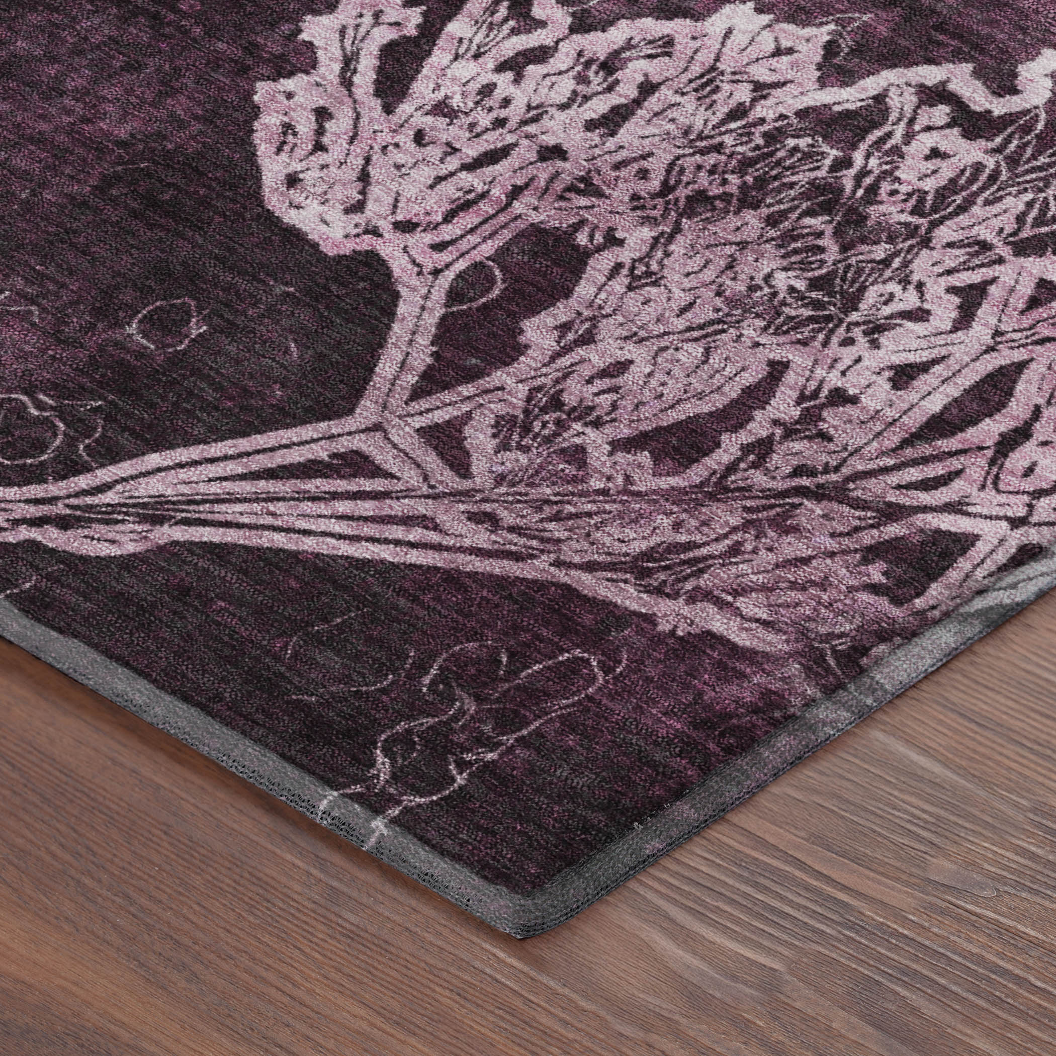 Salzburg Machine Washable Transitional Eggplant Purple Rug 1'8" x 2'6" #shape_Rectangle