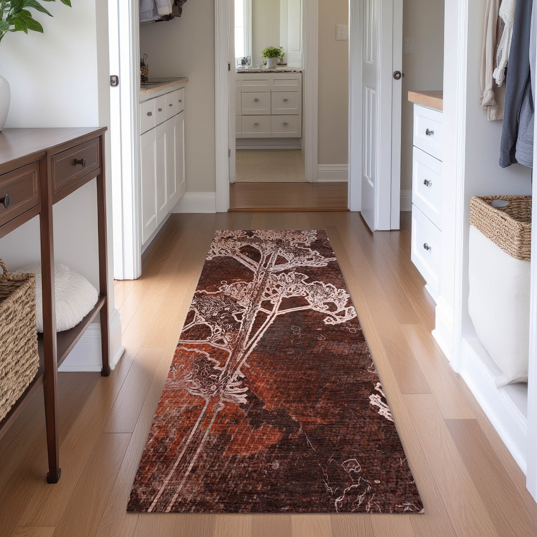 Salzburg Machine Washable Transitional Merlot Red Rug 2'3" x 7'6" #shape_Runner