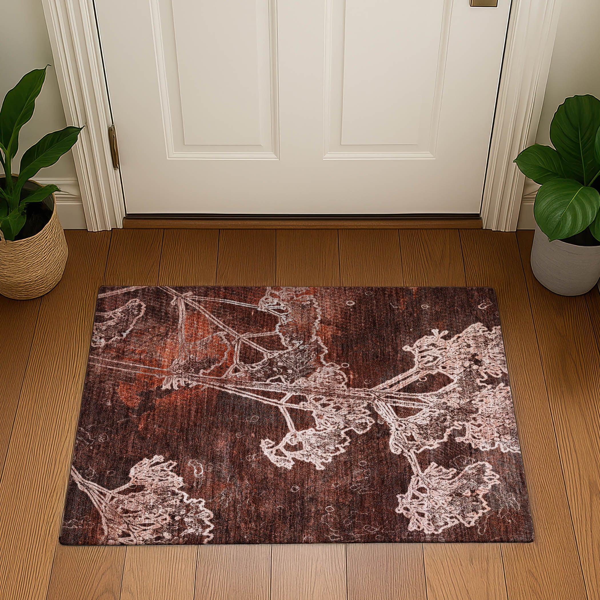 Salzburg Machine Washable Transitional Merlot Red Rug 1'8" x 2'6" #shape_Rectangle