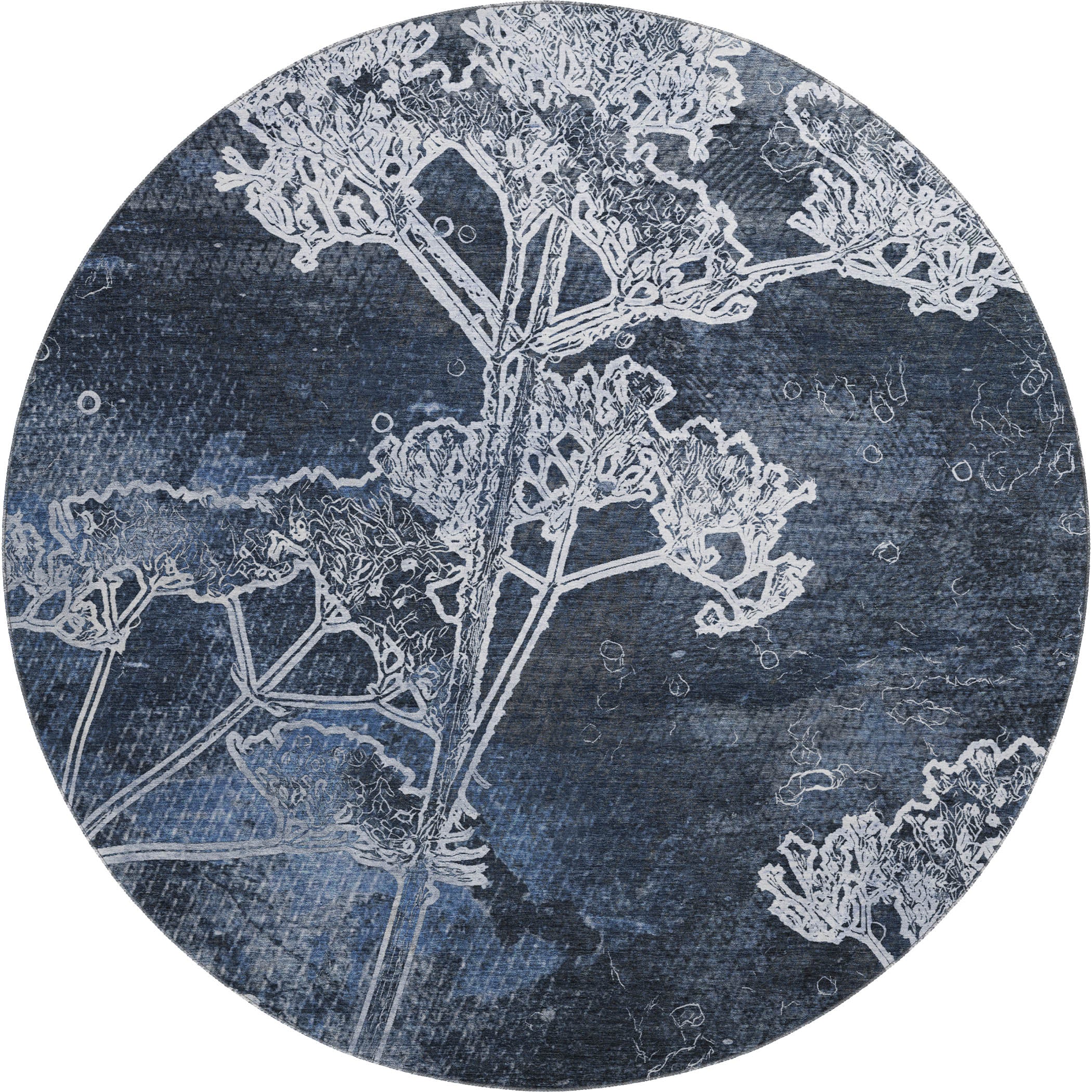 Salzburg Machine Washable Transitional Navy Blue Rug 8' x 8' #shape_Round