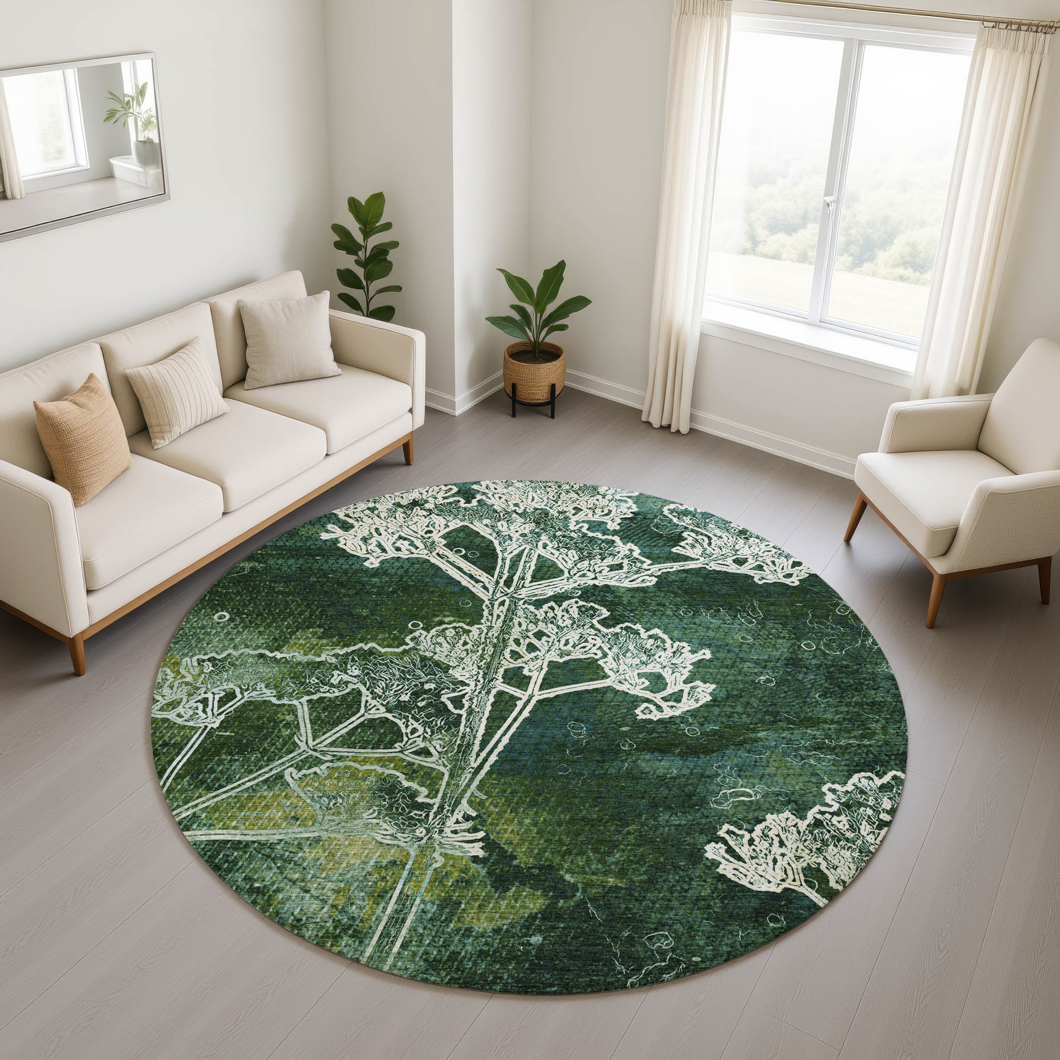Salzburg Machine Washable Transitional Teal Rug 8' x 8' #shape_Round
