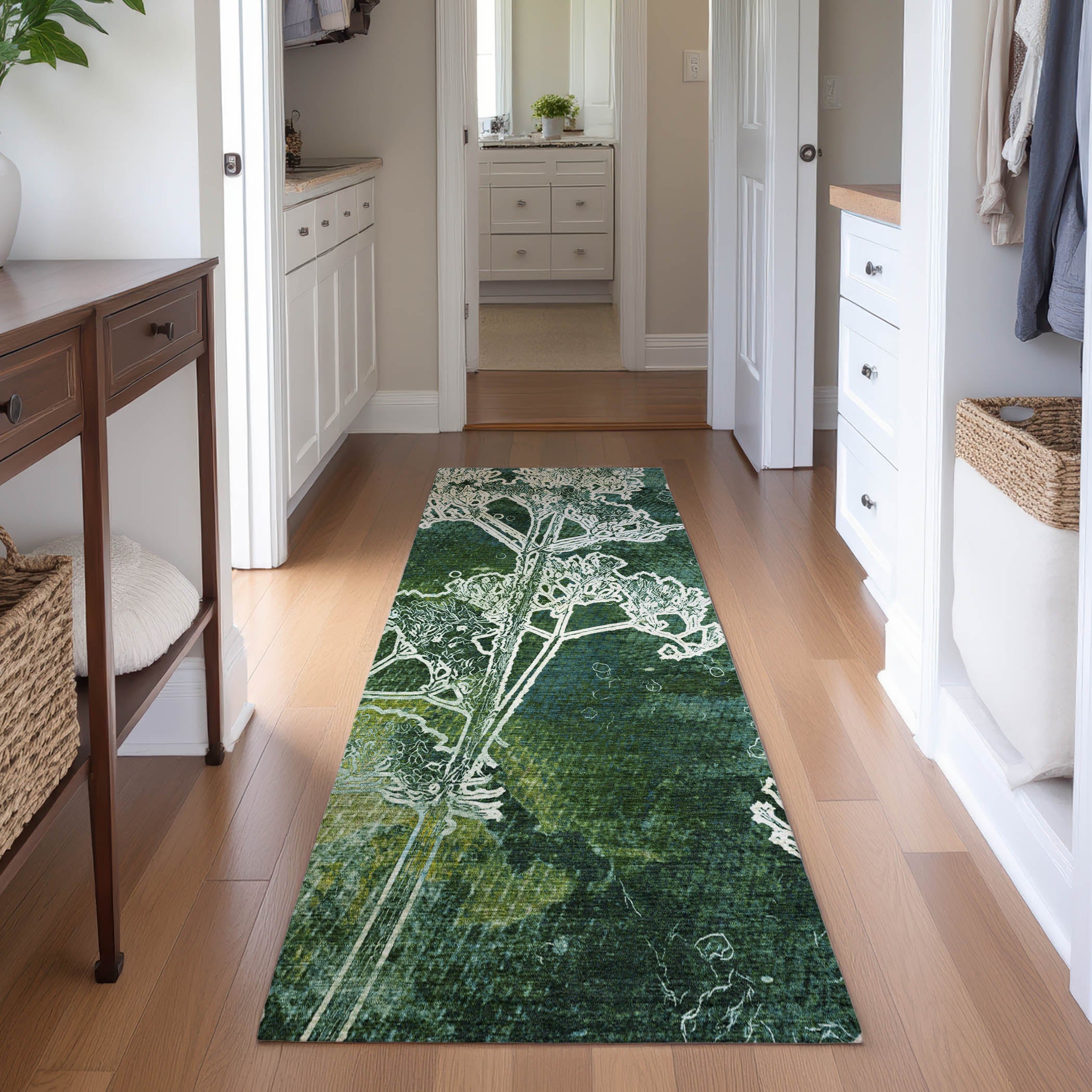 Salzburg Machine Washable Transitional Teal Rug 2'3" x 7'6" #shape_Runner
