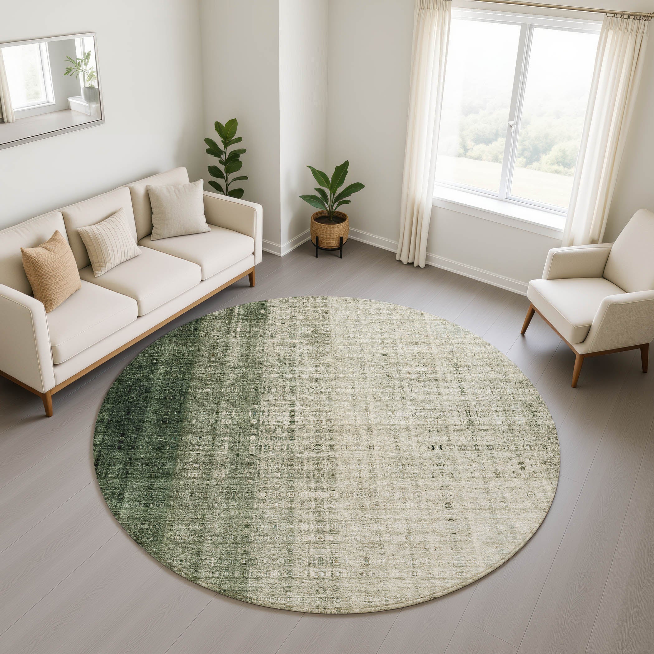 Salzburg Machine Washable Transitional Aloe Green Rug 8' x 8' #shape_Round