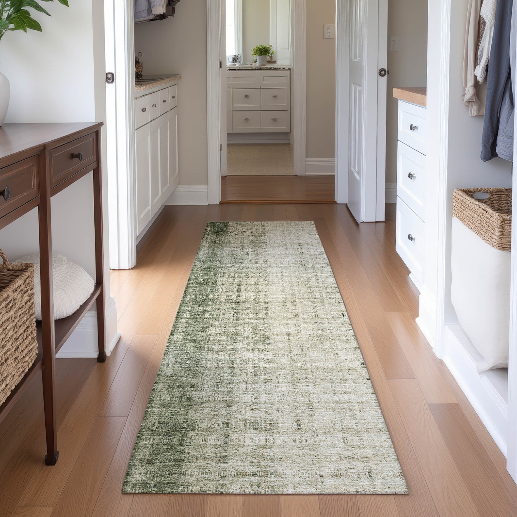 Salzburg Machine Washable Transitional Aloe Green Rug 2'3" x 7'6" #shape_Runner