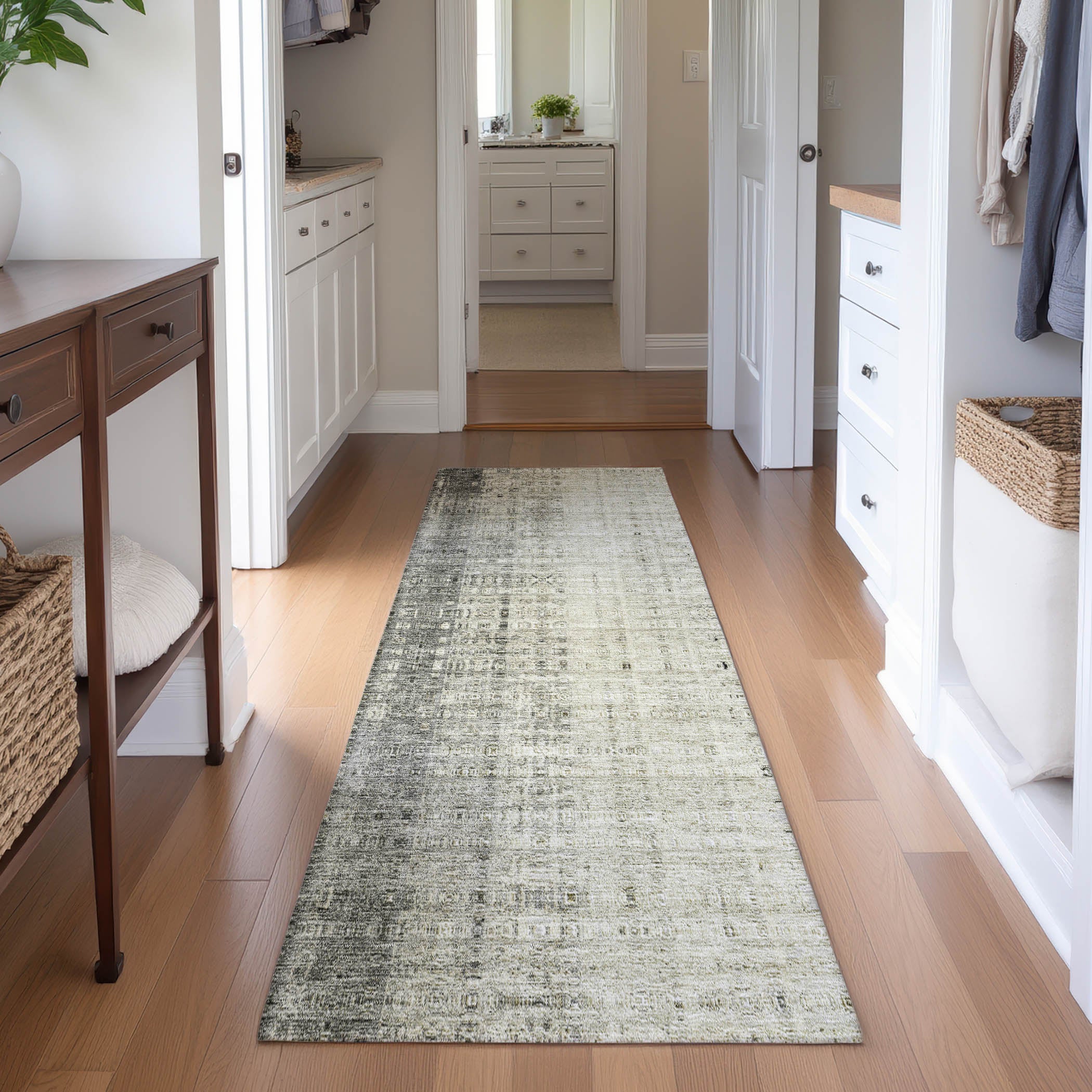 Salzburg Machine Washable Transitional Beige Brown Rug 2'3" x 7'6" #shape_Runner