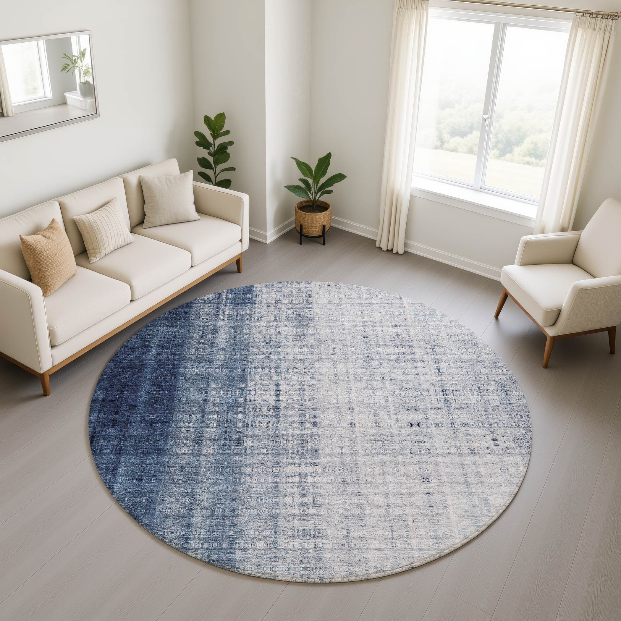 Salzburg Machine Washable Transitional Blue Rug 8' x 8' #shape_Round