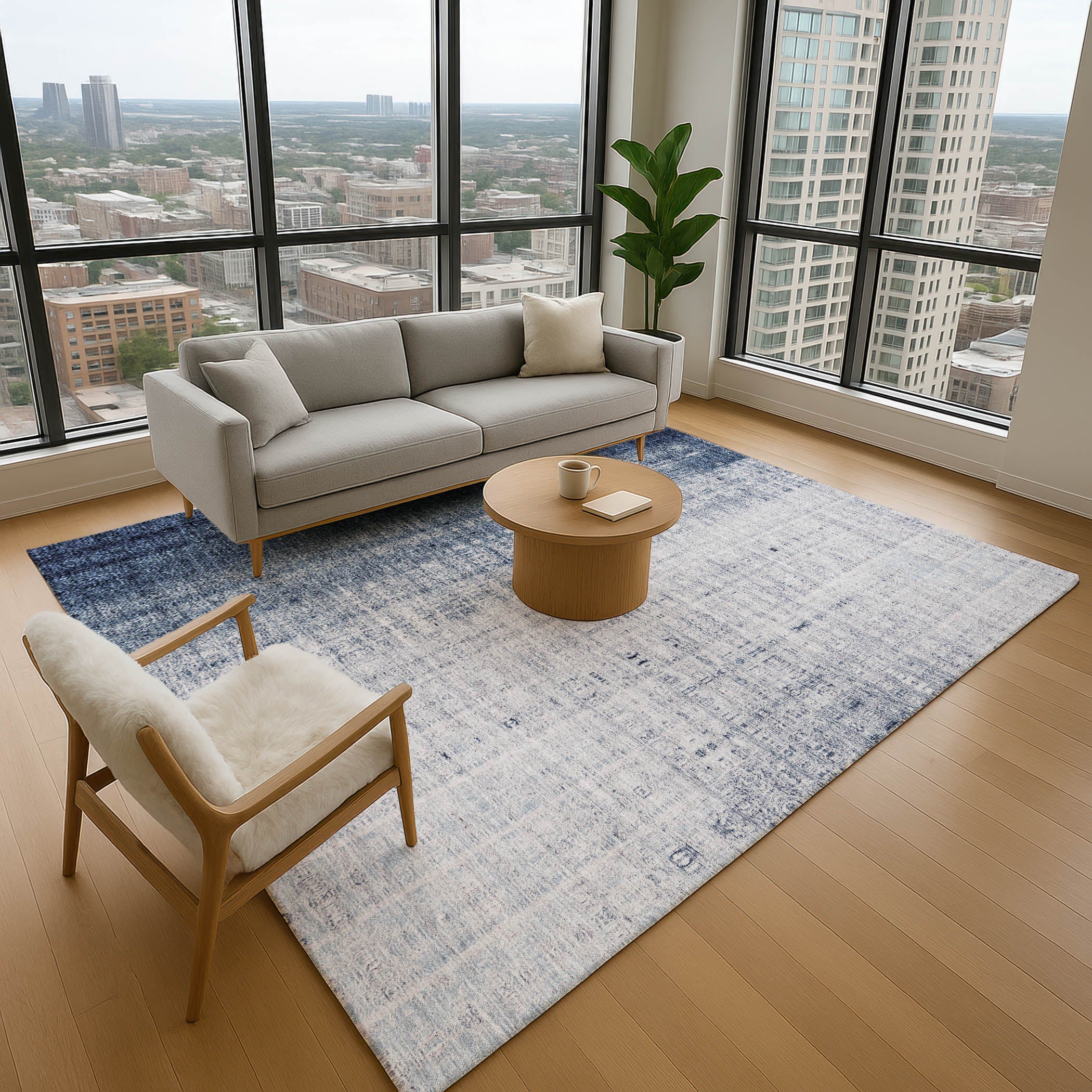 Salzburg Machine Washable Transitional Blue Rug 2'6" x 3'10" #shape_Rectangle