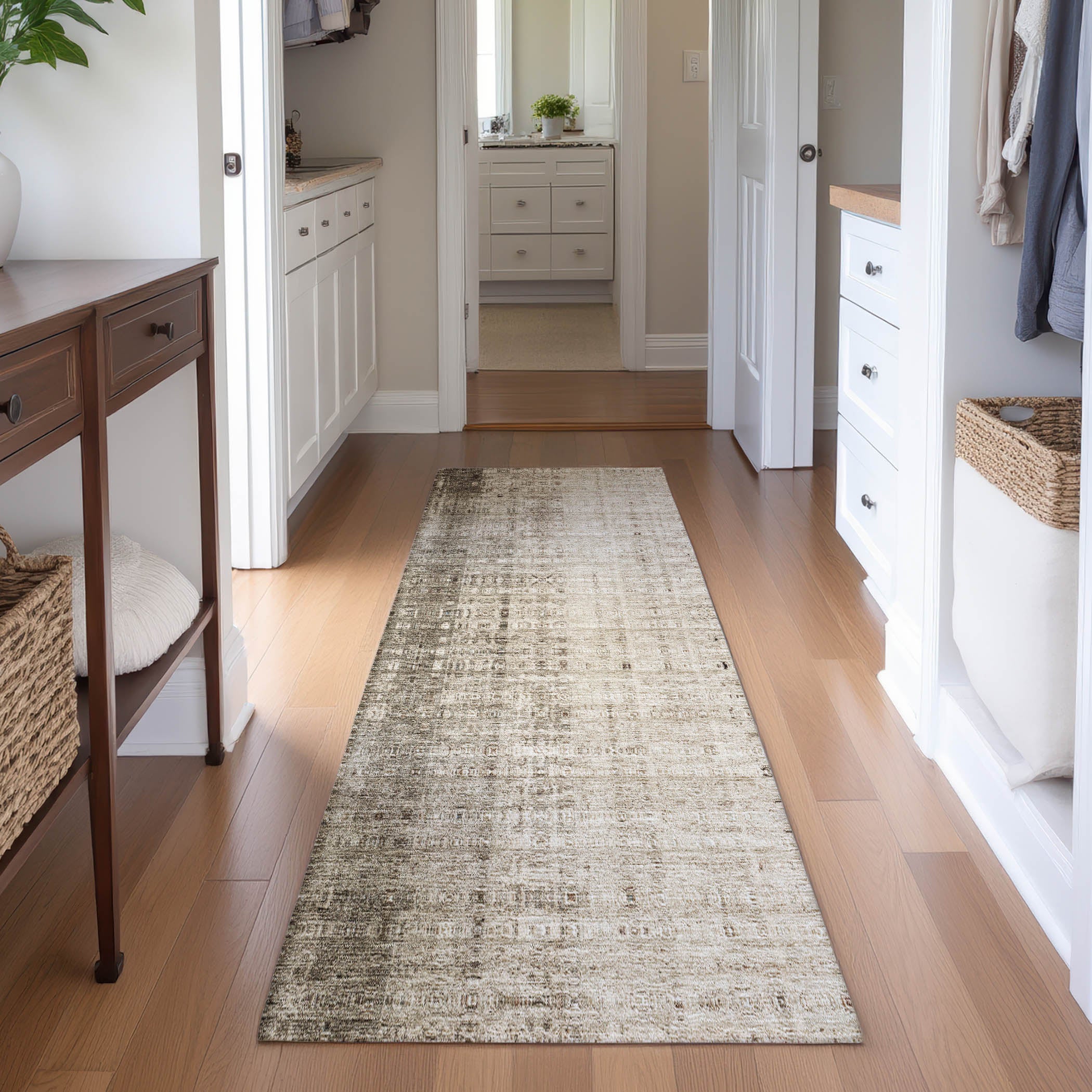 Salzburg Machine Washable Transitional Brown Rug 2'3" x 7'6" #shape_Runner