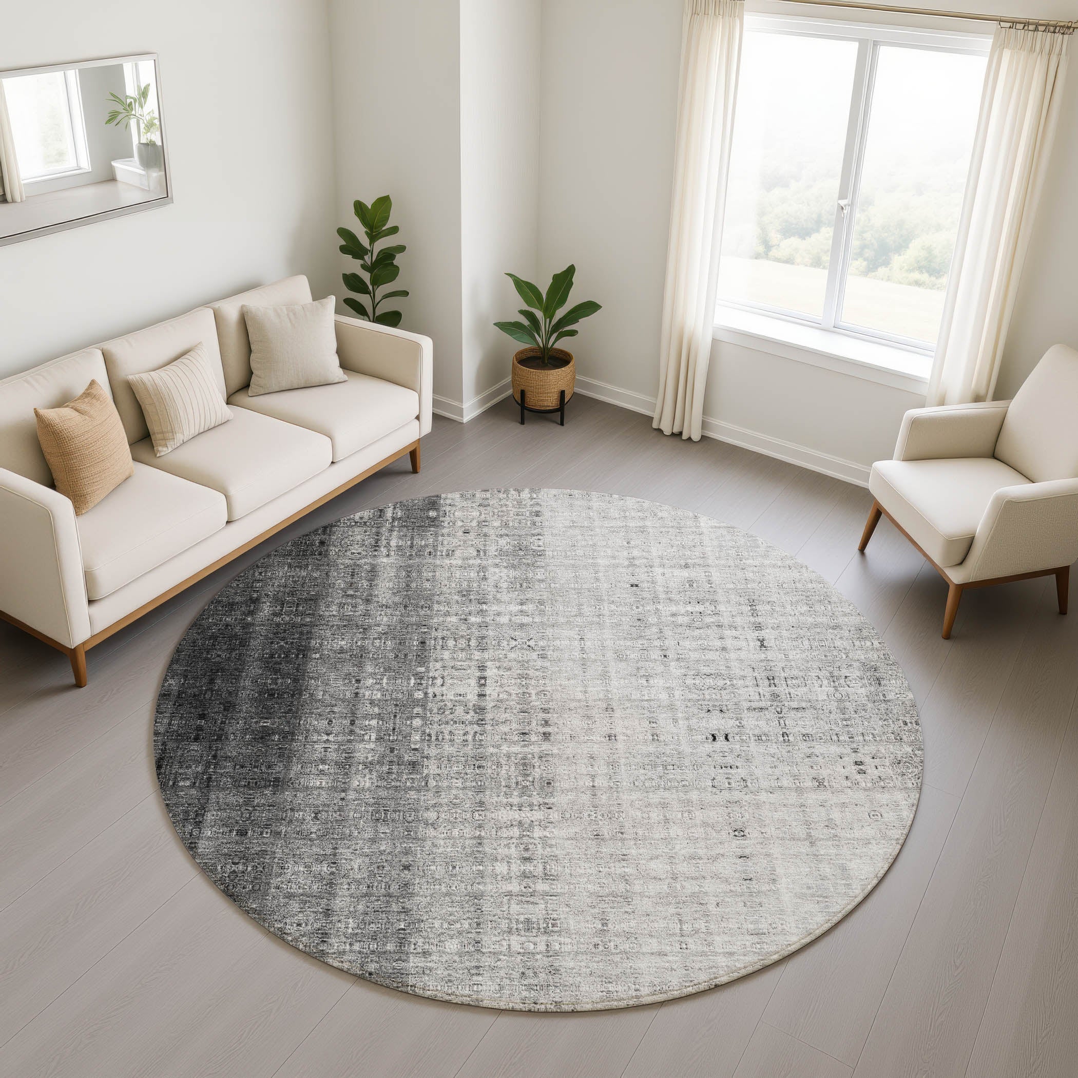Salzburg Machine Washable Transitional Gray Rug 8' x 8' #shape_Round