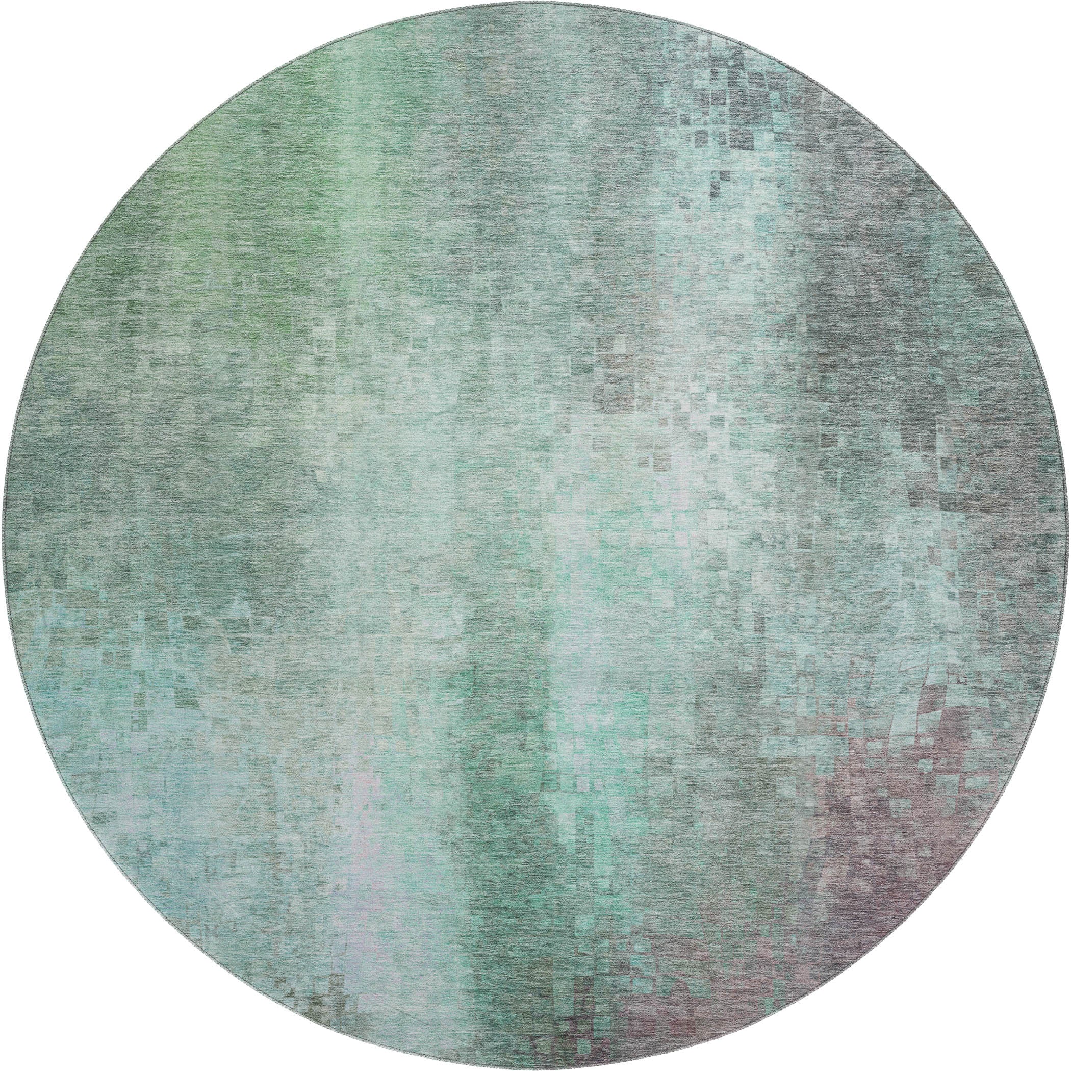 Seoul Machine Washable Transitional Aqua Teal Rug 8' x 8' #shape_Round