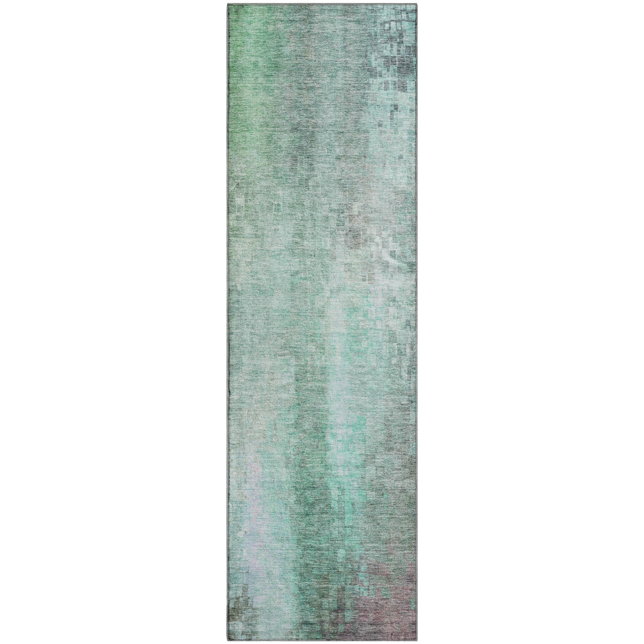 Seoul Machine Washable Transitional Aqua Teal Rug 2'3" x 7'6" #shape_Runner