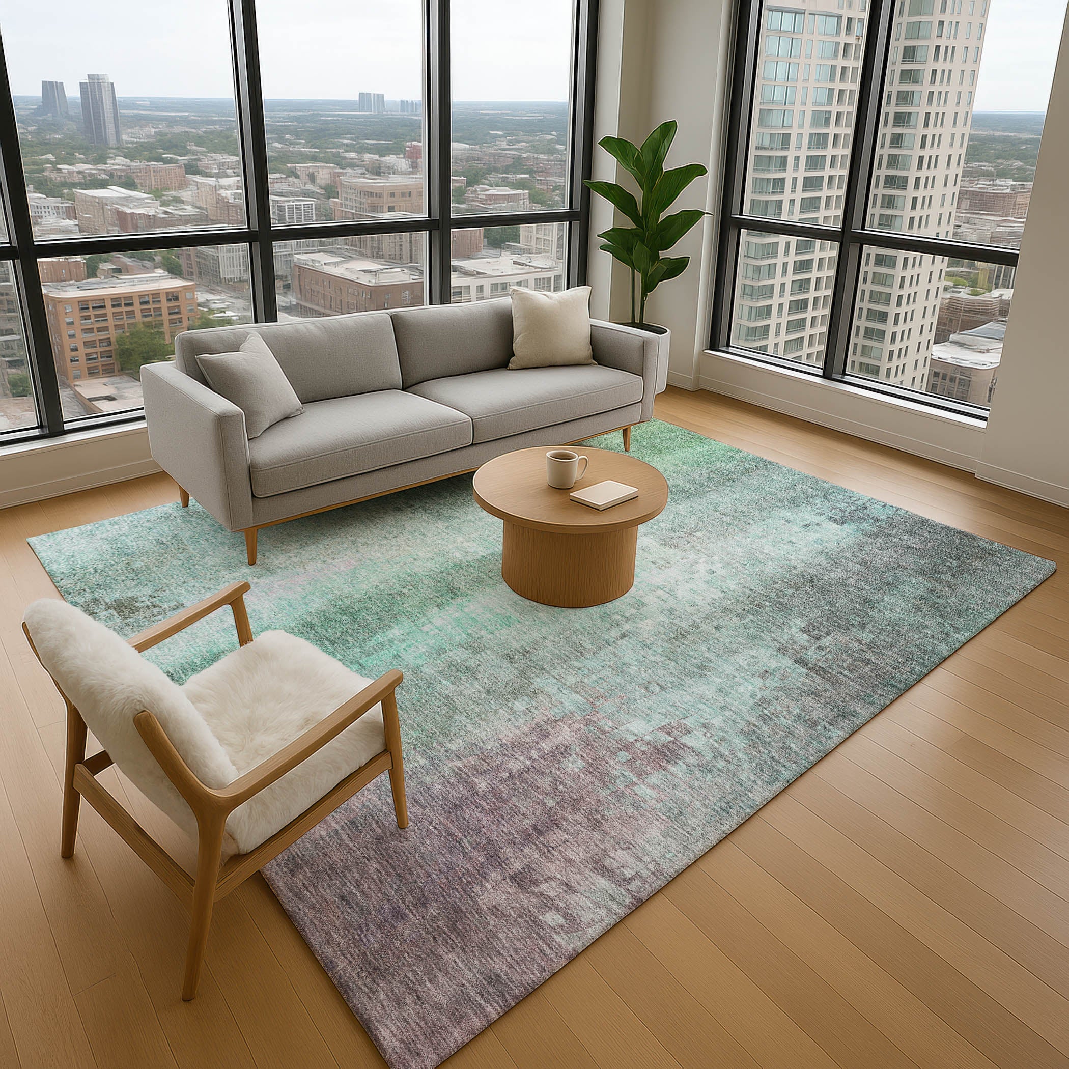 Seoul Machine Washable Transitional Aqua Teal Rug 2'6" x 3'10" #shape_Rectangle