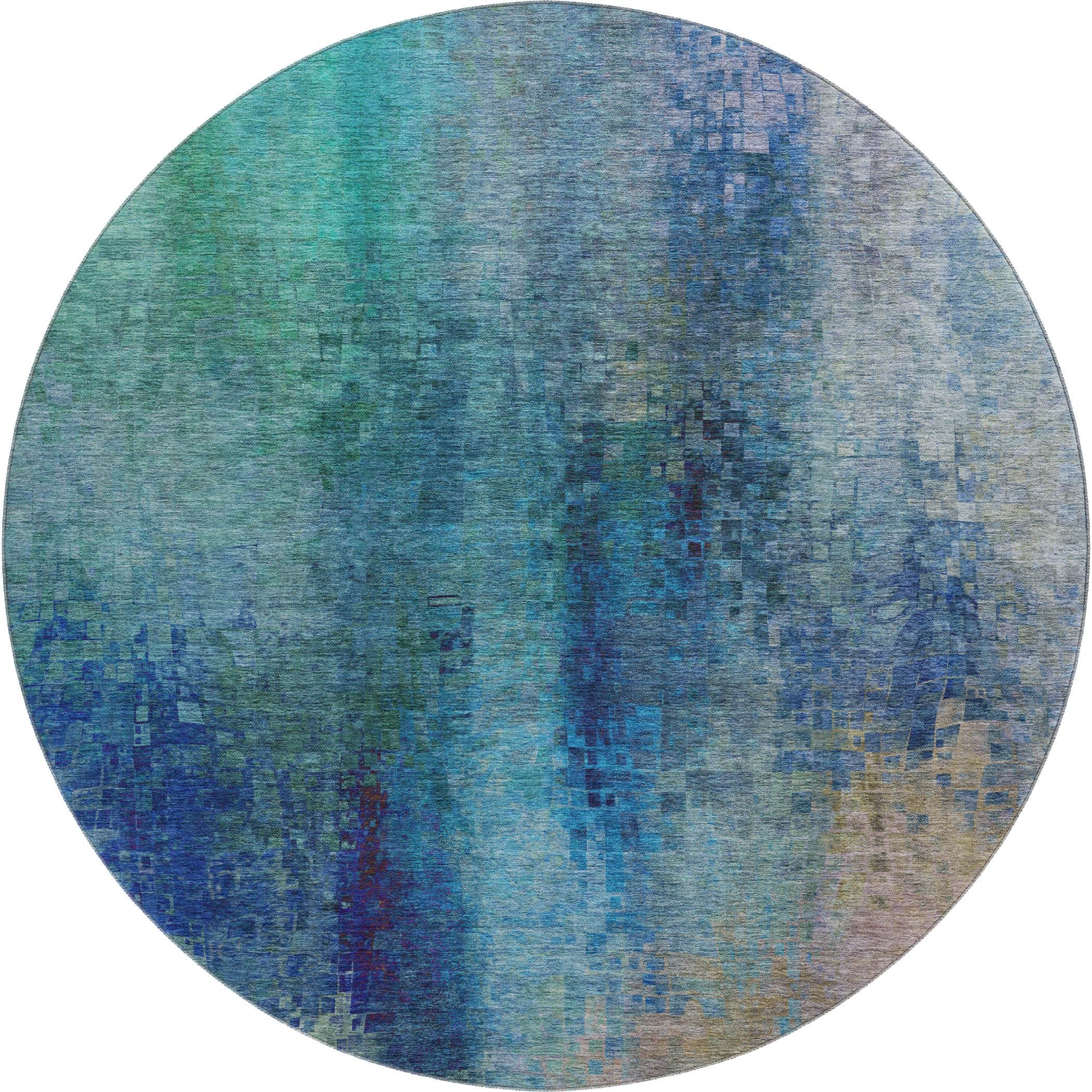 Seoul Machine Washable Transitional Blue Rug 8' x 8' #shape_Round