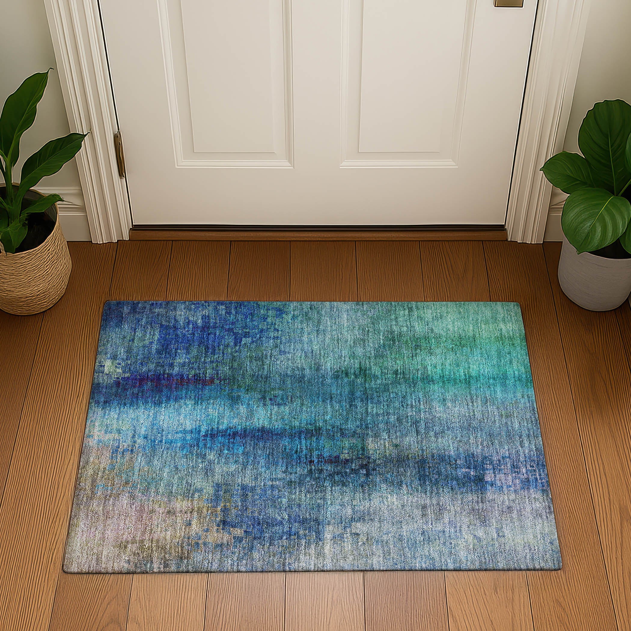 Seoul Machine Washable Transitional Blue Rug 1'8" x 2'6" #shape_Rectangle