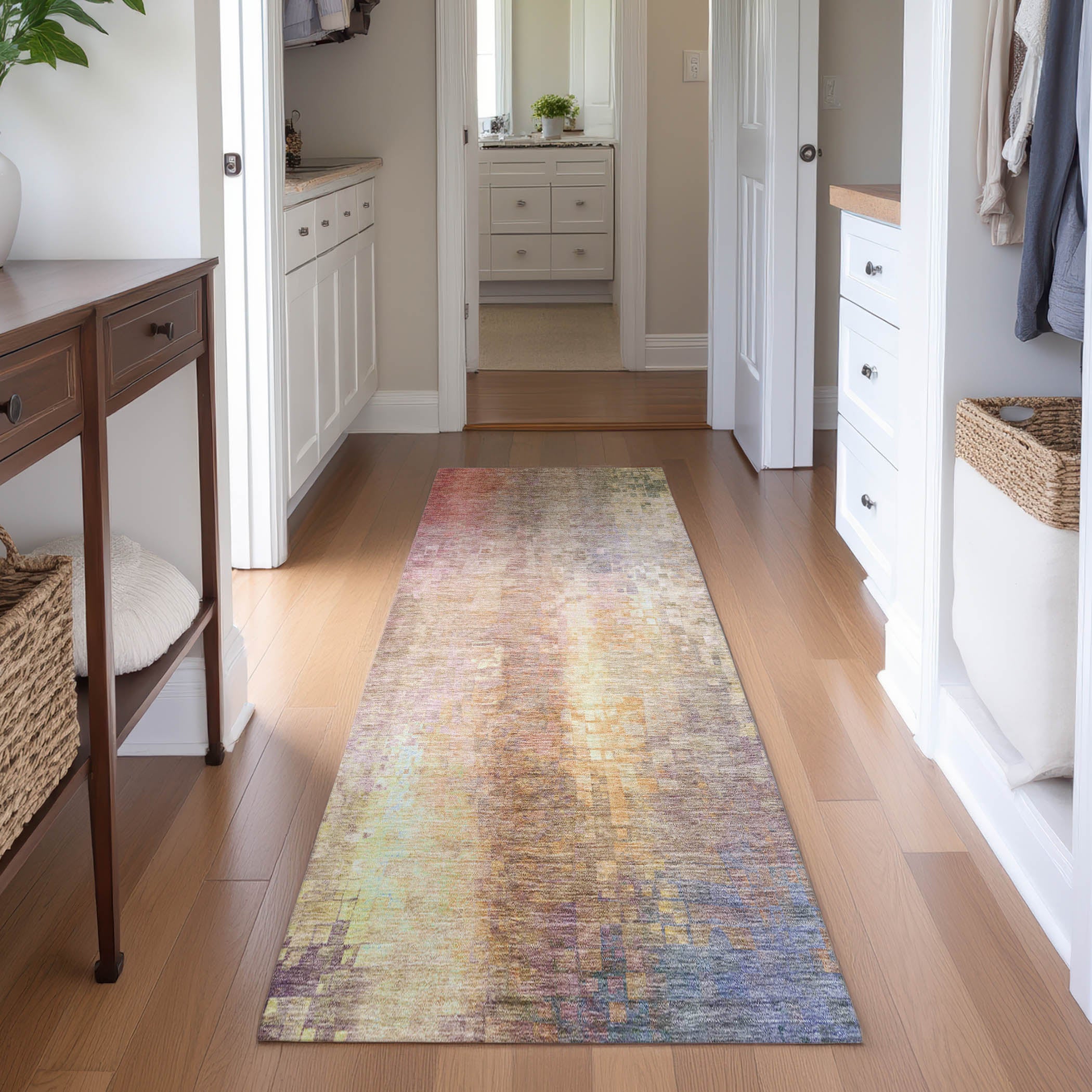 Seoul Machine Washable Transitional Blush Pink Rug 2'3" x 7'6" #shape_Runner