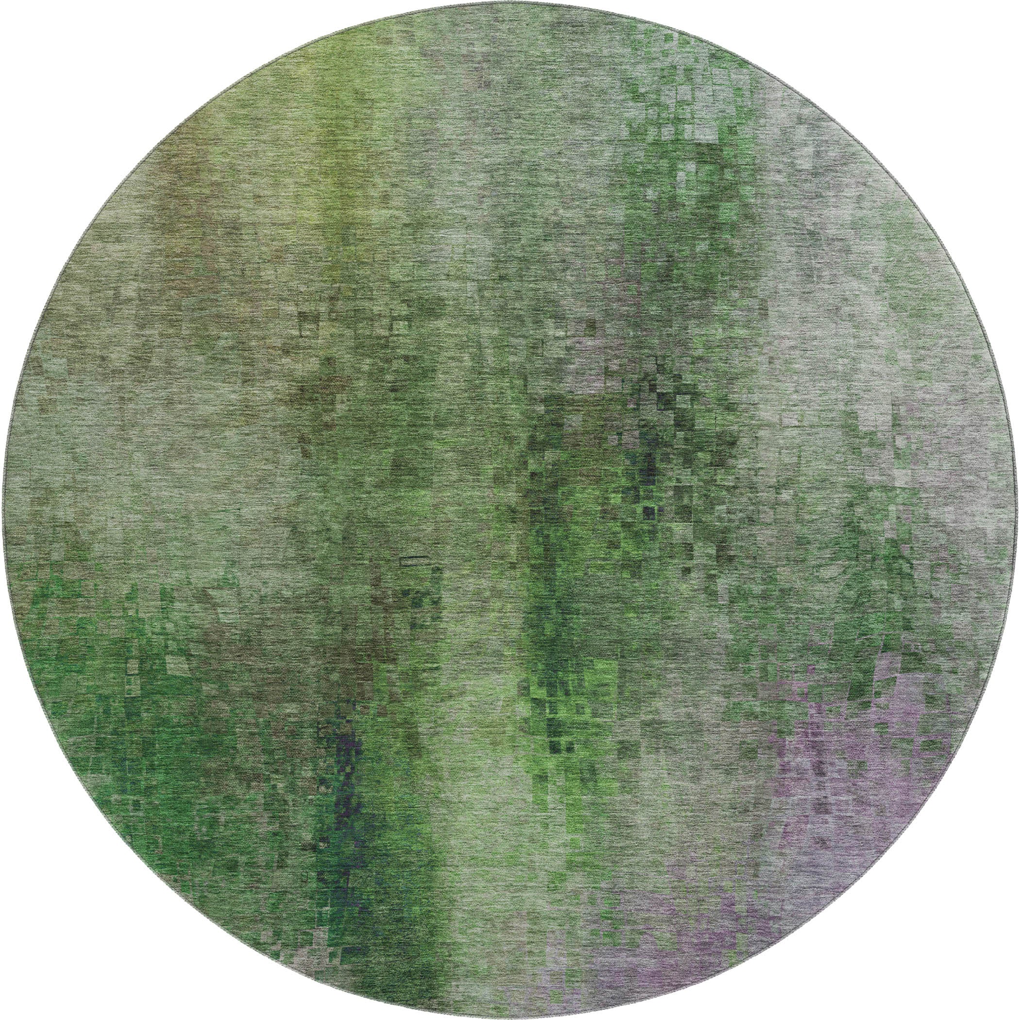 Seoul Machine Washable Transitional Green Rug 8' x 8' #shape_Round