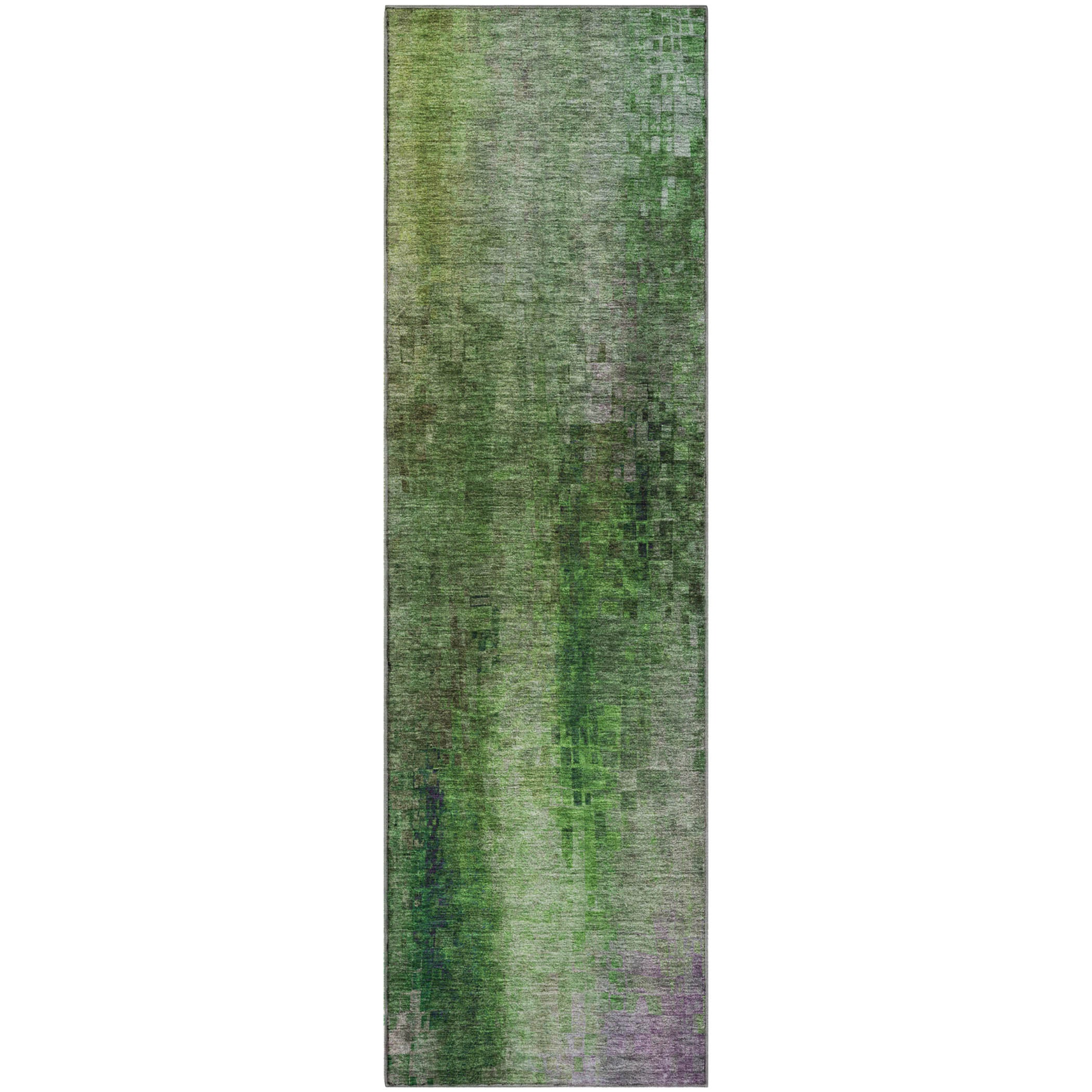 Seoul Machine Washable Transitional Green Rug 2'3" x 7'6" #shape_Runner