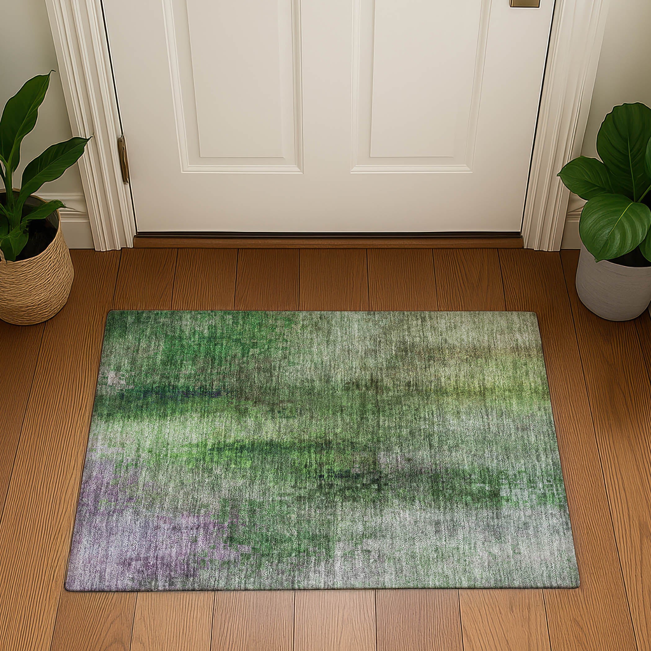 Seoul Machine Washable Transitional Green Rug 1'8" x 2'6" #shape_Rectangle