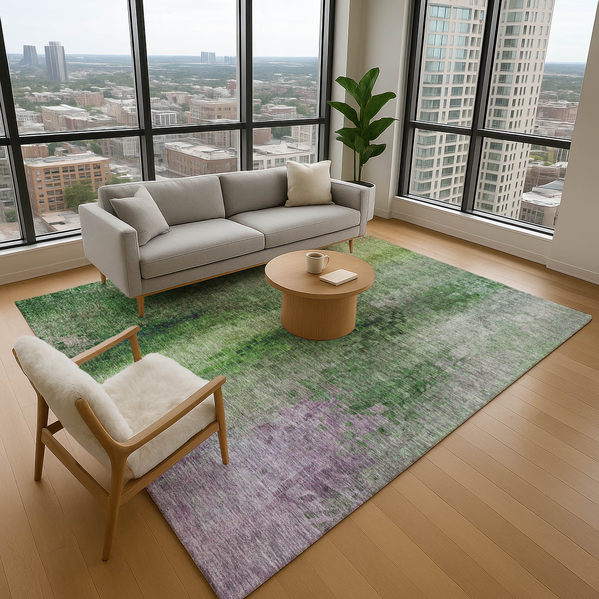 Seoul Machine Washable Transitional Green Rug 2'6" x 3'10" #shape_Rectangle