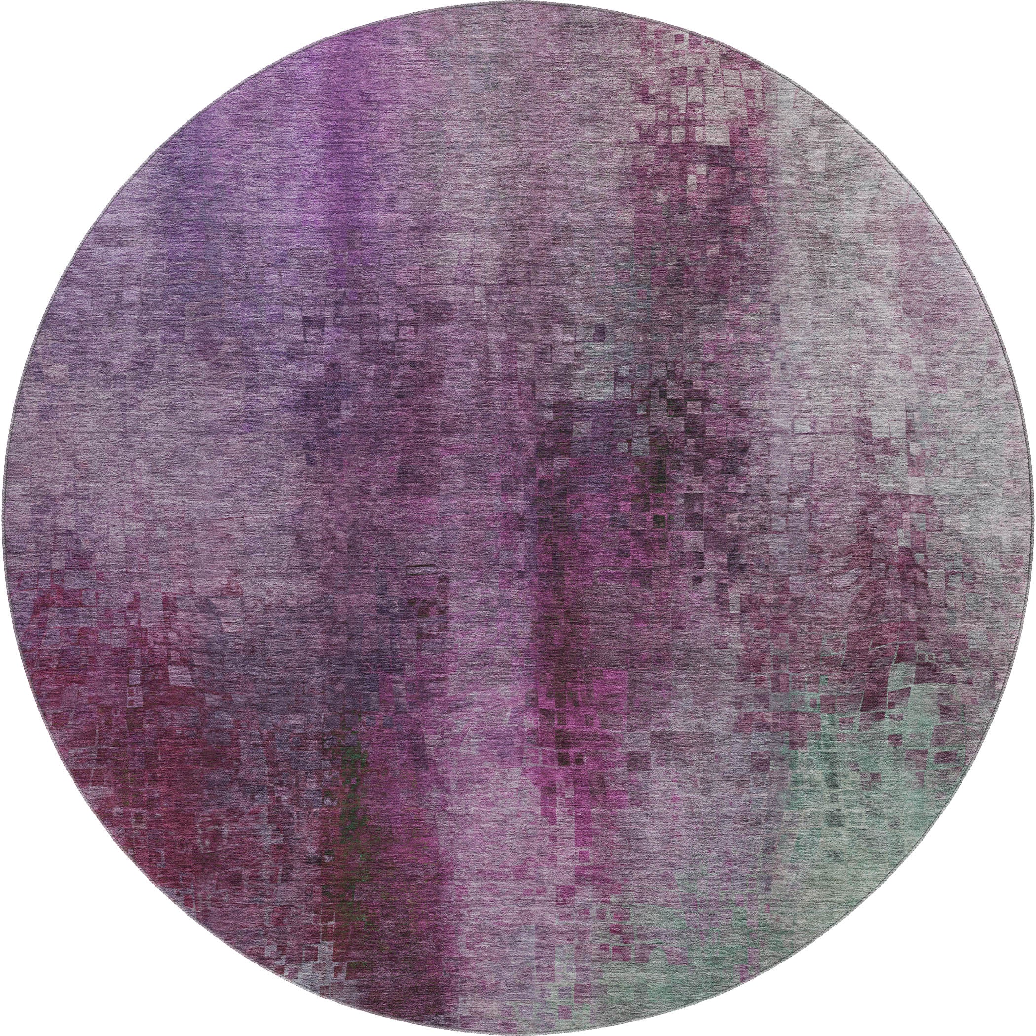 Seoul Machine Washable Transitional Purple Rug 8' x 8' #shape_Round