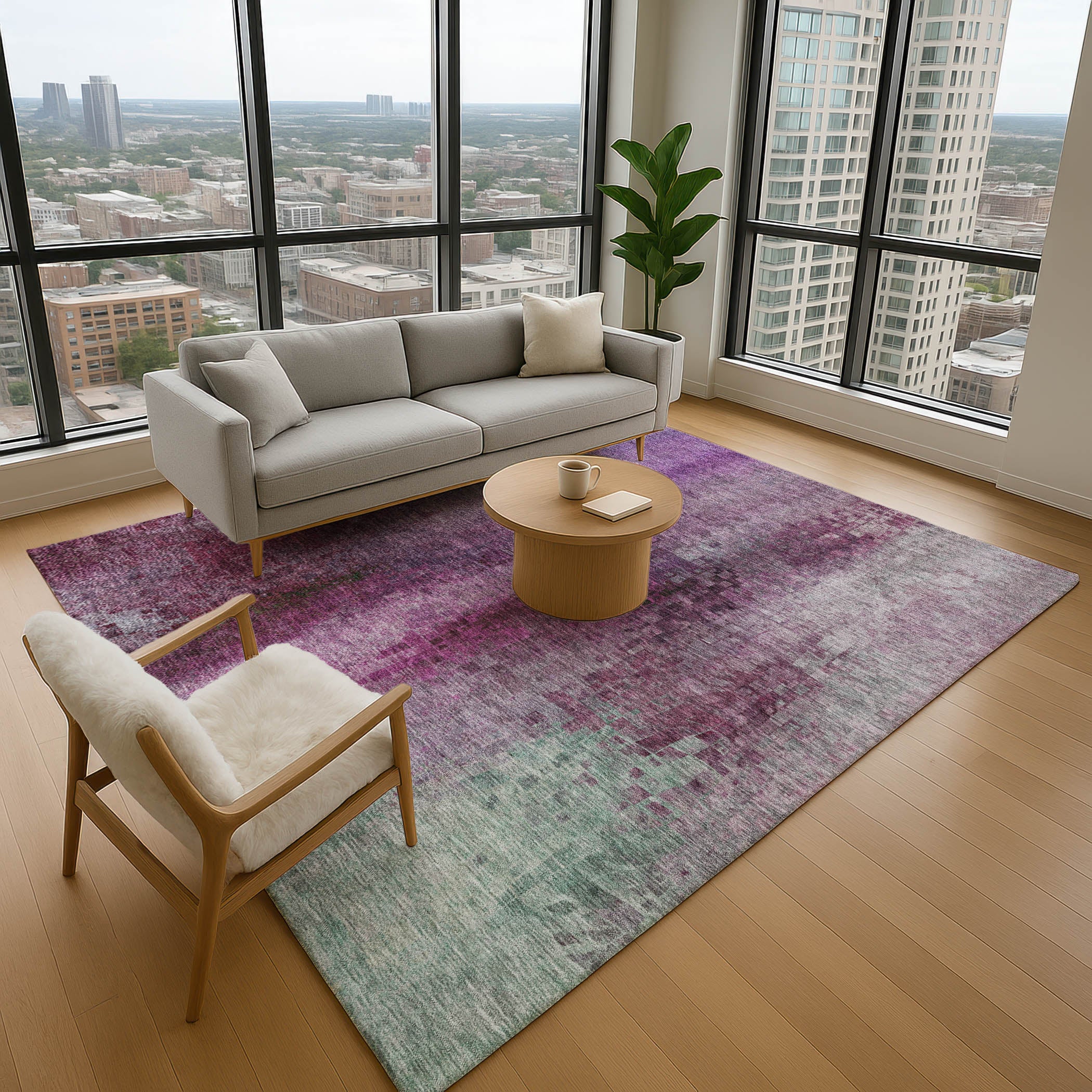 Seoul Machine Washable Transitional Purple Rug 2'6" x 3'10" #shape_Rectangle