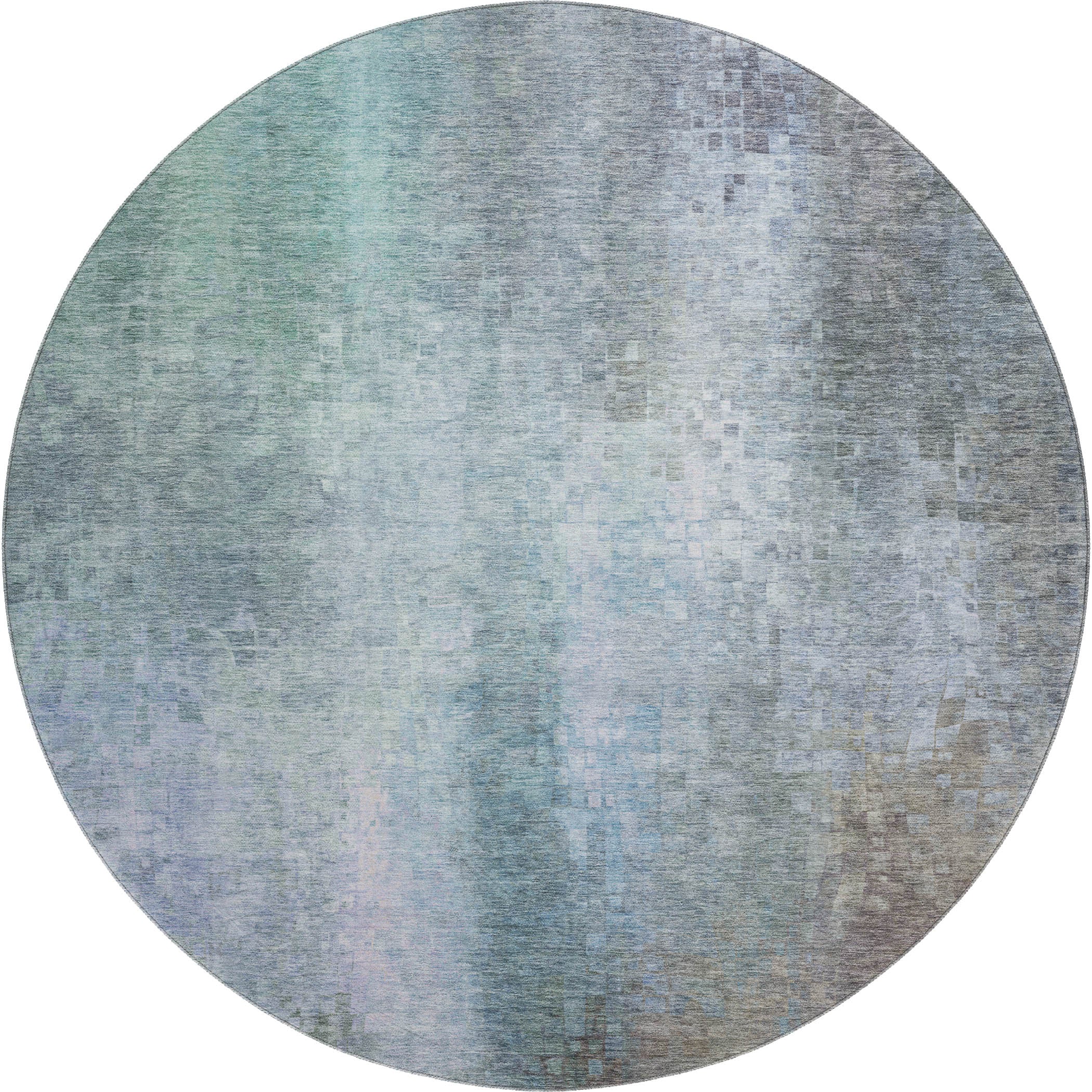 Seoul Machine Washable Transitional Seafoam Blue Rug 8' x 8' #shape_Round