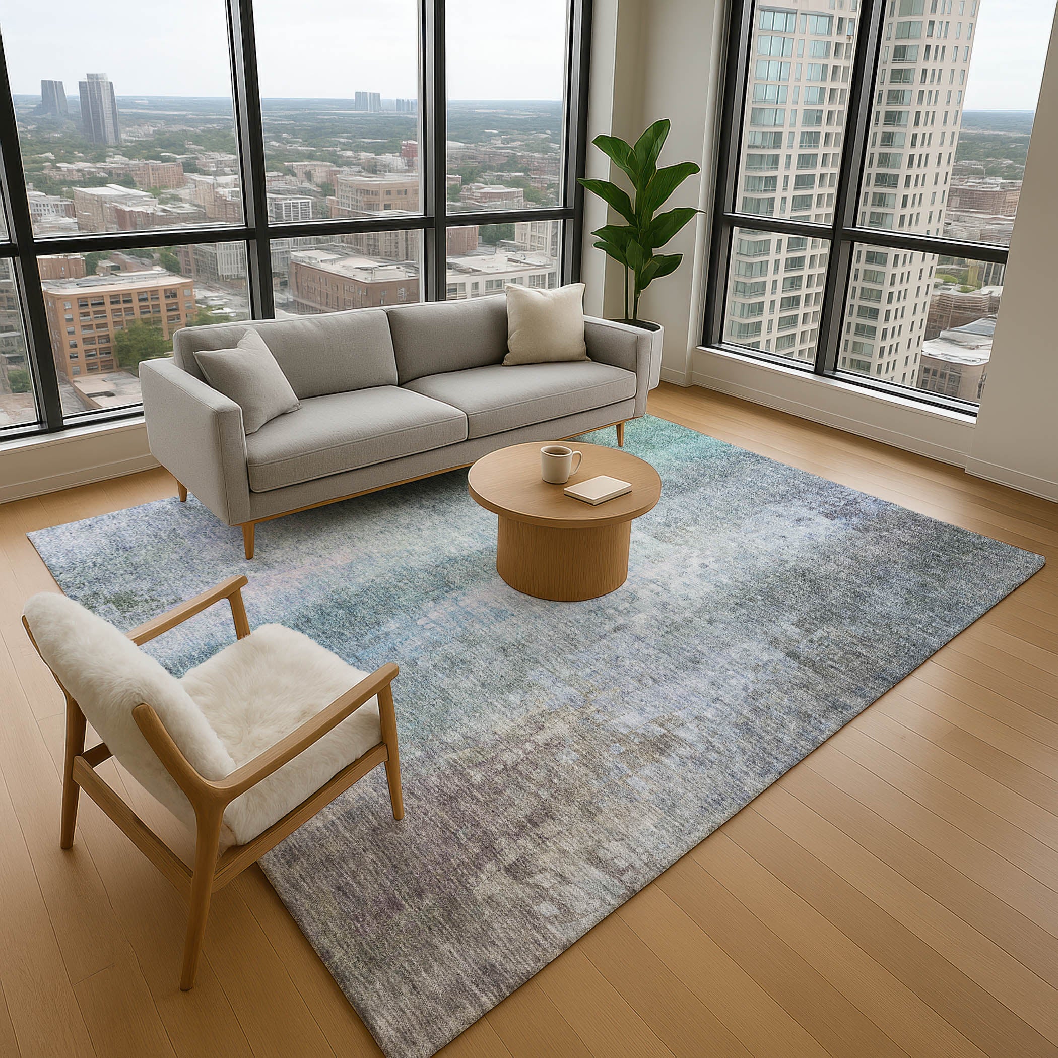 Seoul Machine Washable Transitional Seafoam Blue Rug 2'6" x 3'10" #shape_Rectangle