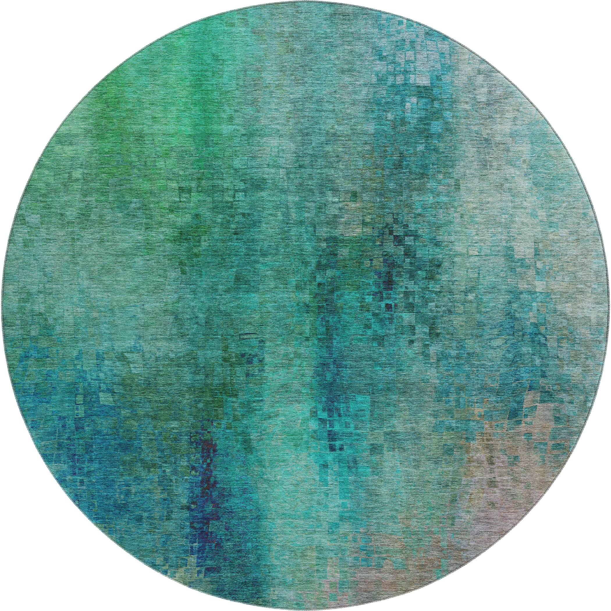 Seoul Machine Washable Transitional Teal Rug 8' x 8' #shape_Round