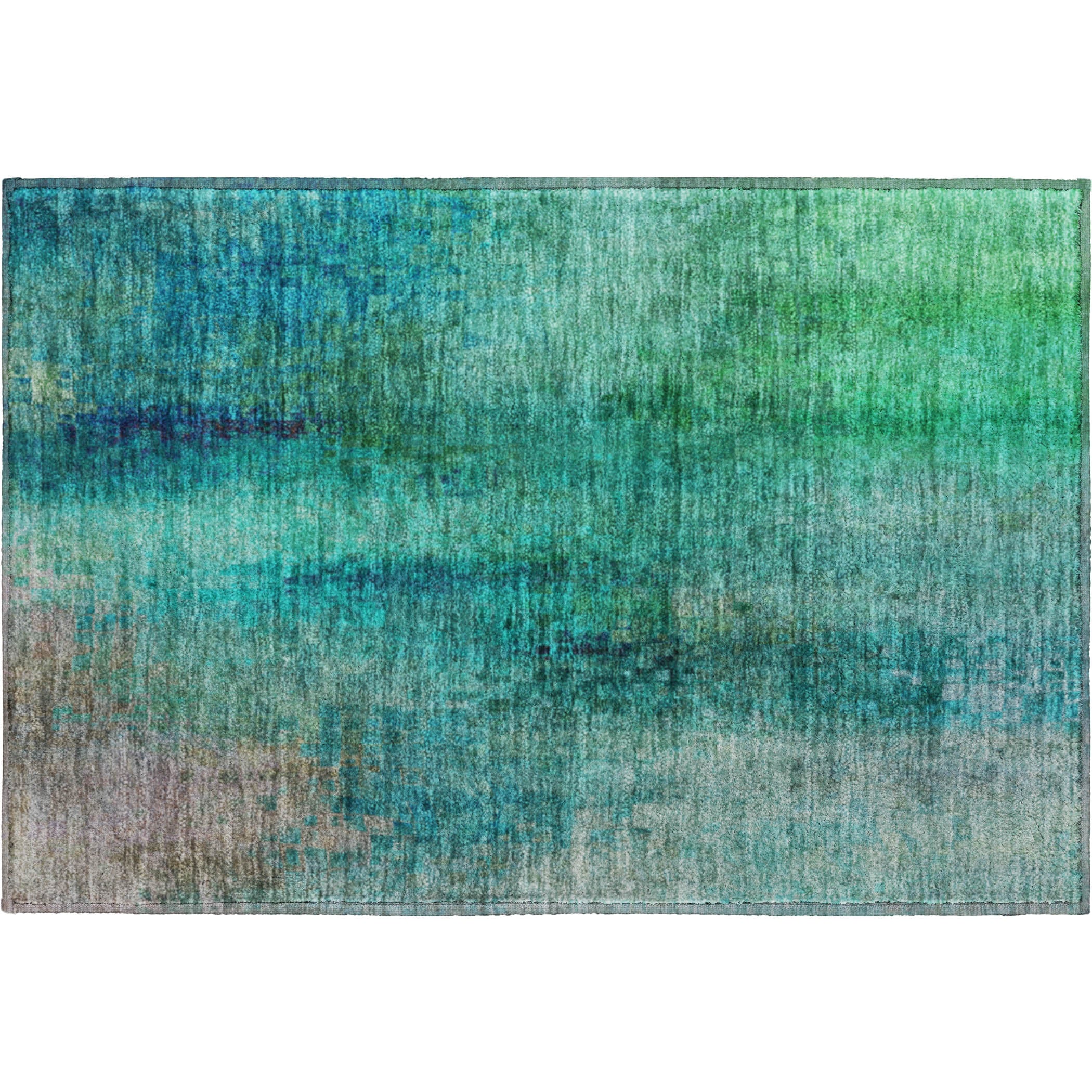 Seoul Machine Washable Transitional Teal Rug 1'8" x 2'6" #shape_Rectangle