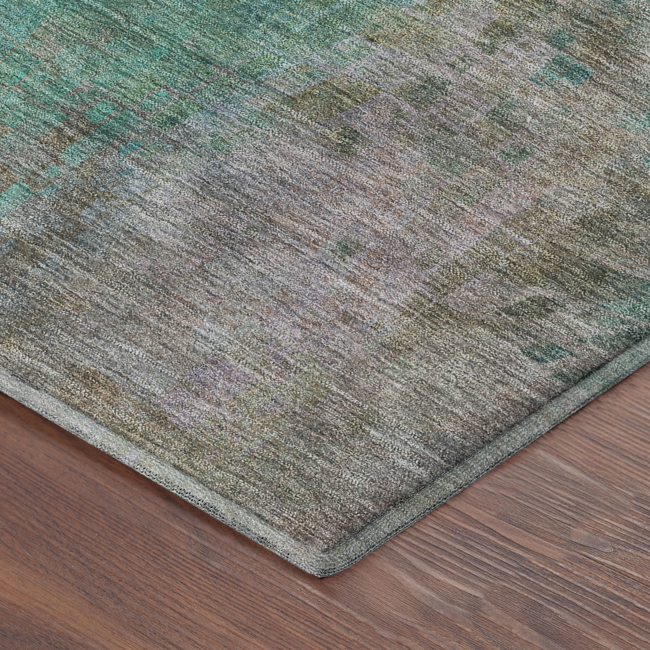 Seoul Machine Washable Transitional Teal Rug 1'8" x 2'6" #shape_Rectangle