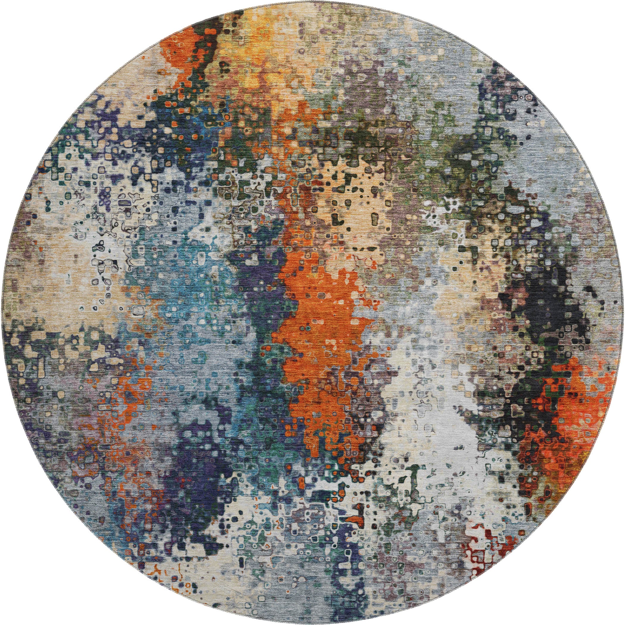 Budapest Machine Washable Transitional Blue Rug 8' x 8' #shape_Round
