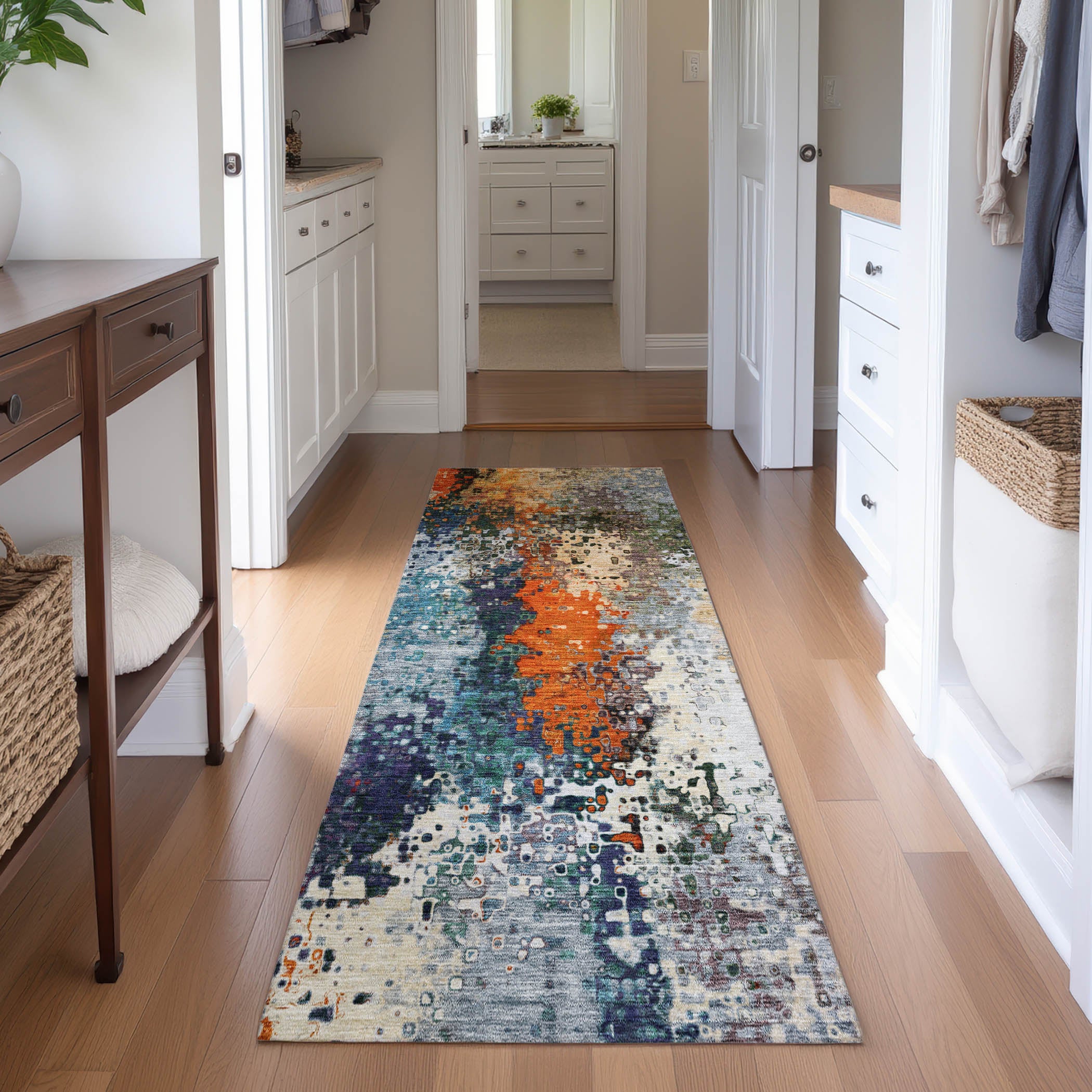 Budapest Machine Washable Transitional Blue Rug 2'3" x 7'6" #shape_Runner
