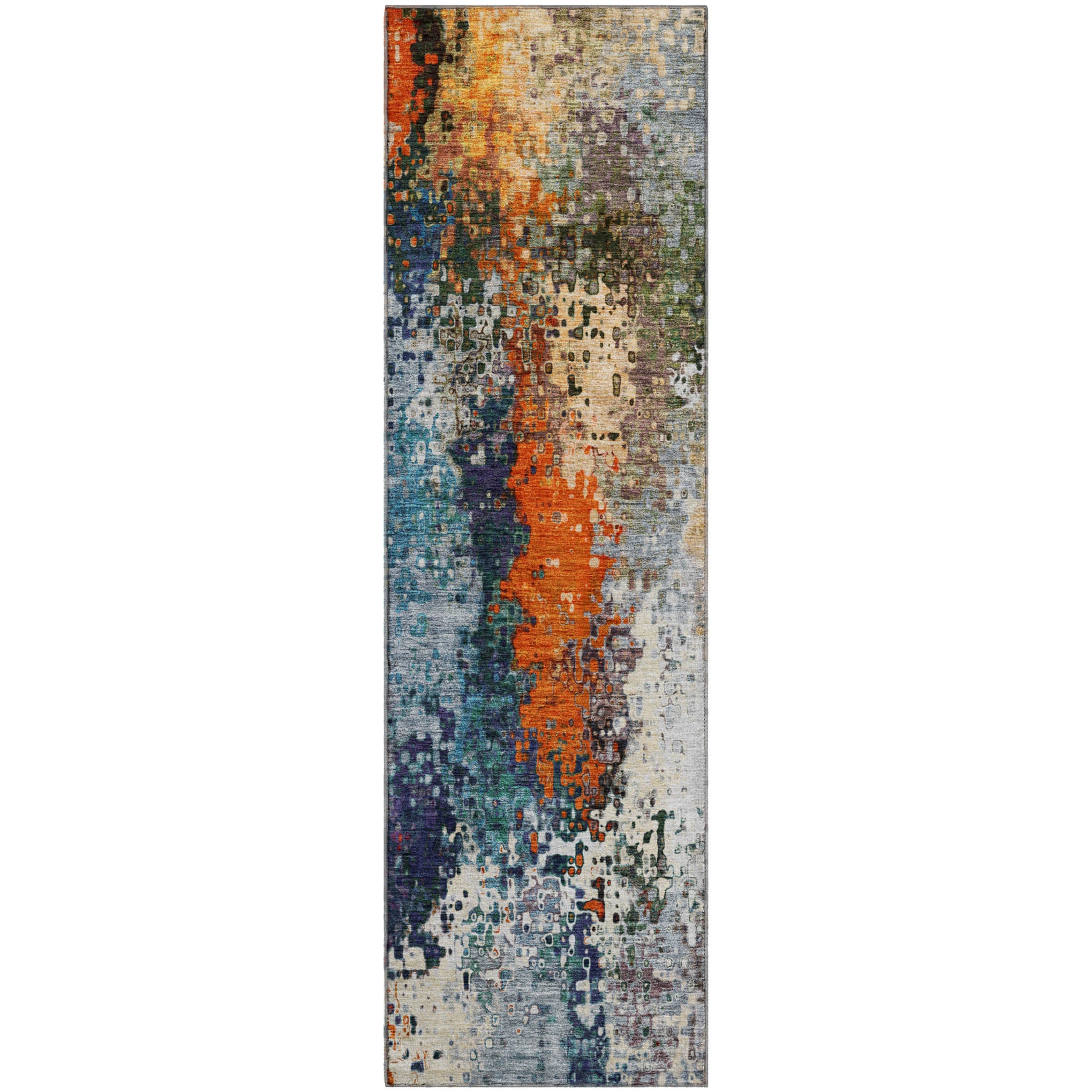 Budapest Machine Washable Transitional Blue Rug 2'3" x 7'6" #shape_Runner