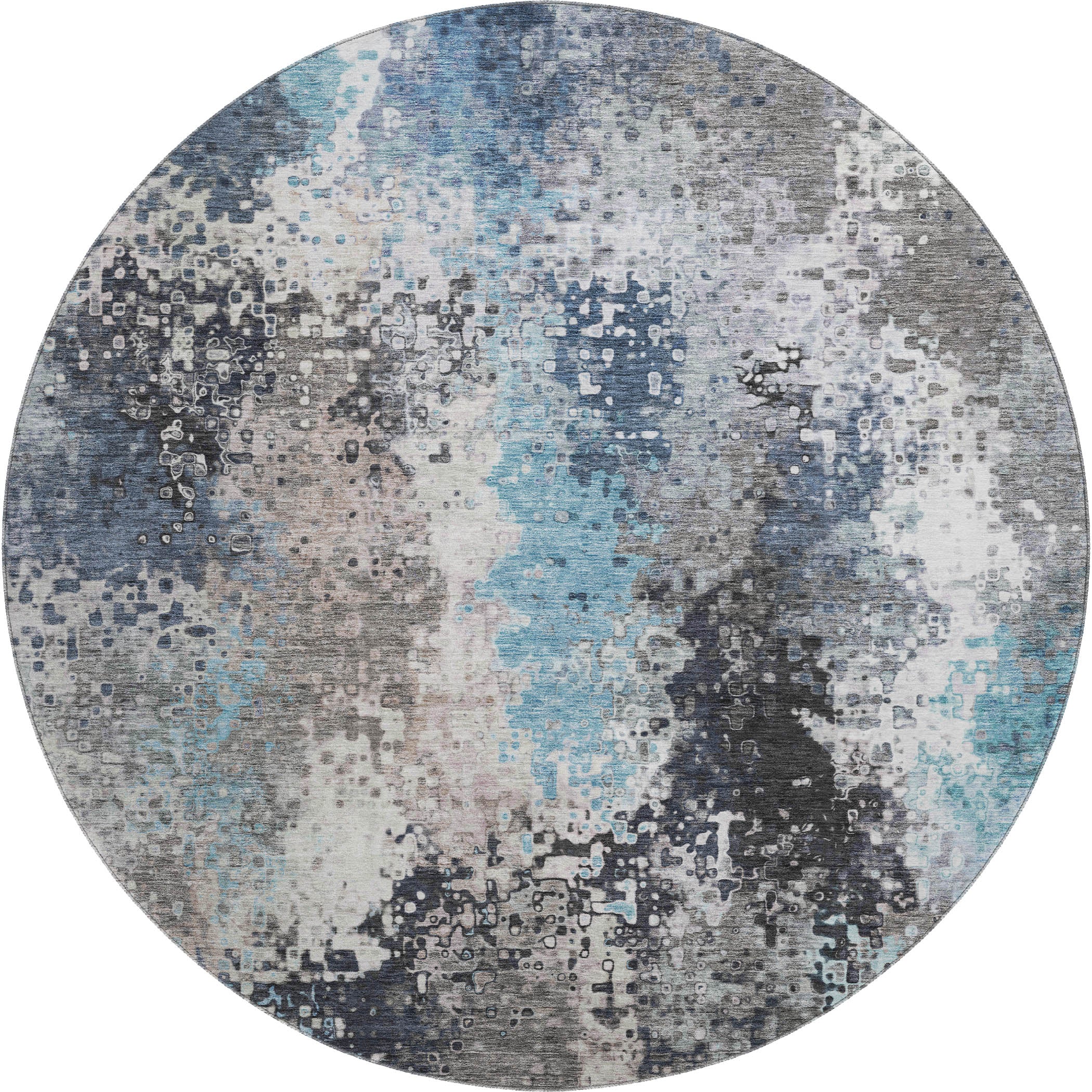 Budapest Machine Washable Transitional Denim Blue Rug 8' x 8' #shape_Round