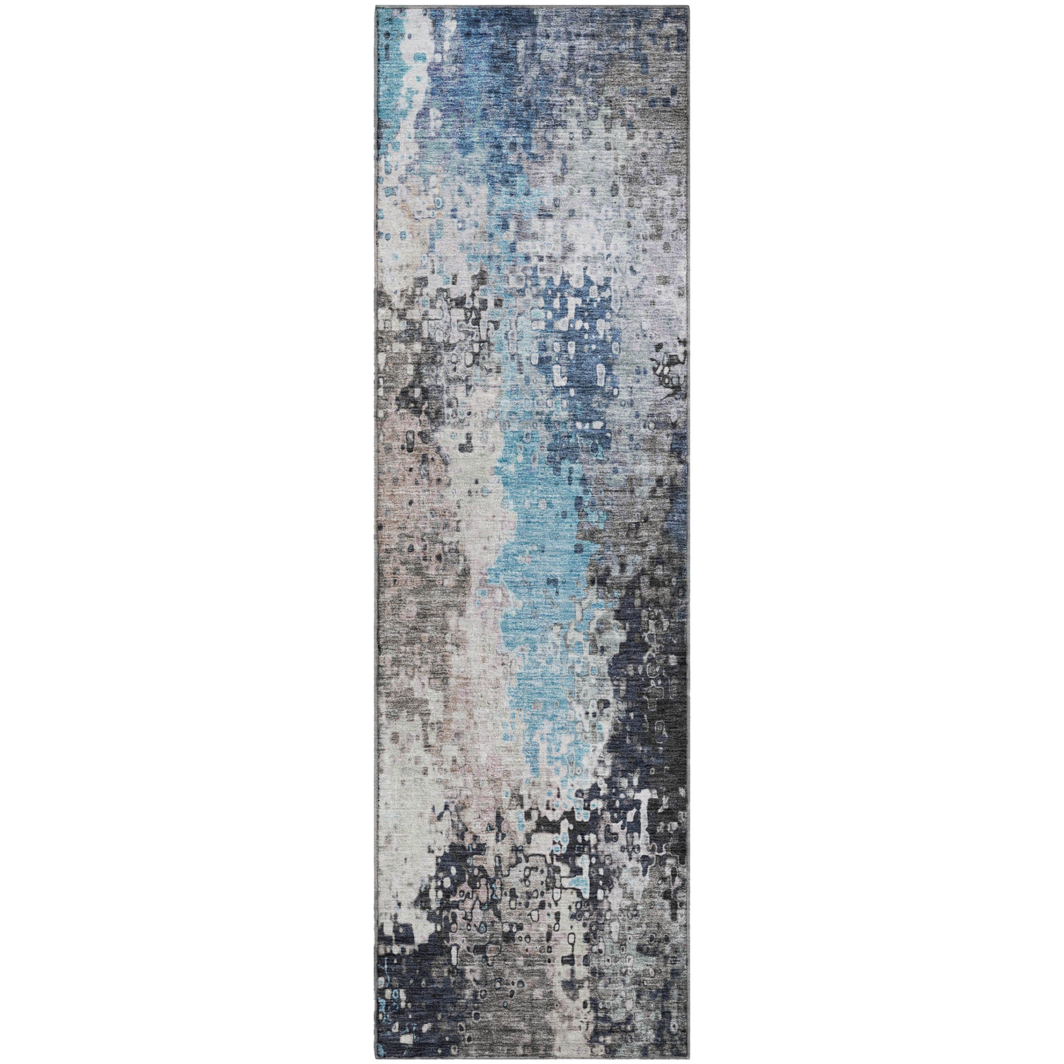Budapest Machine Washable Transitional Denim Blue Rug 2'3" x 7'6" #shape_Runner