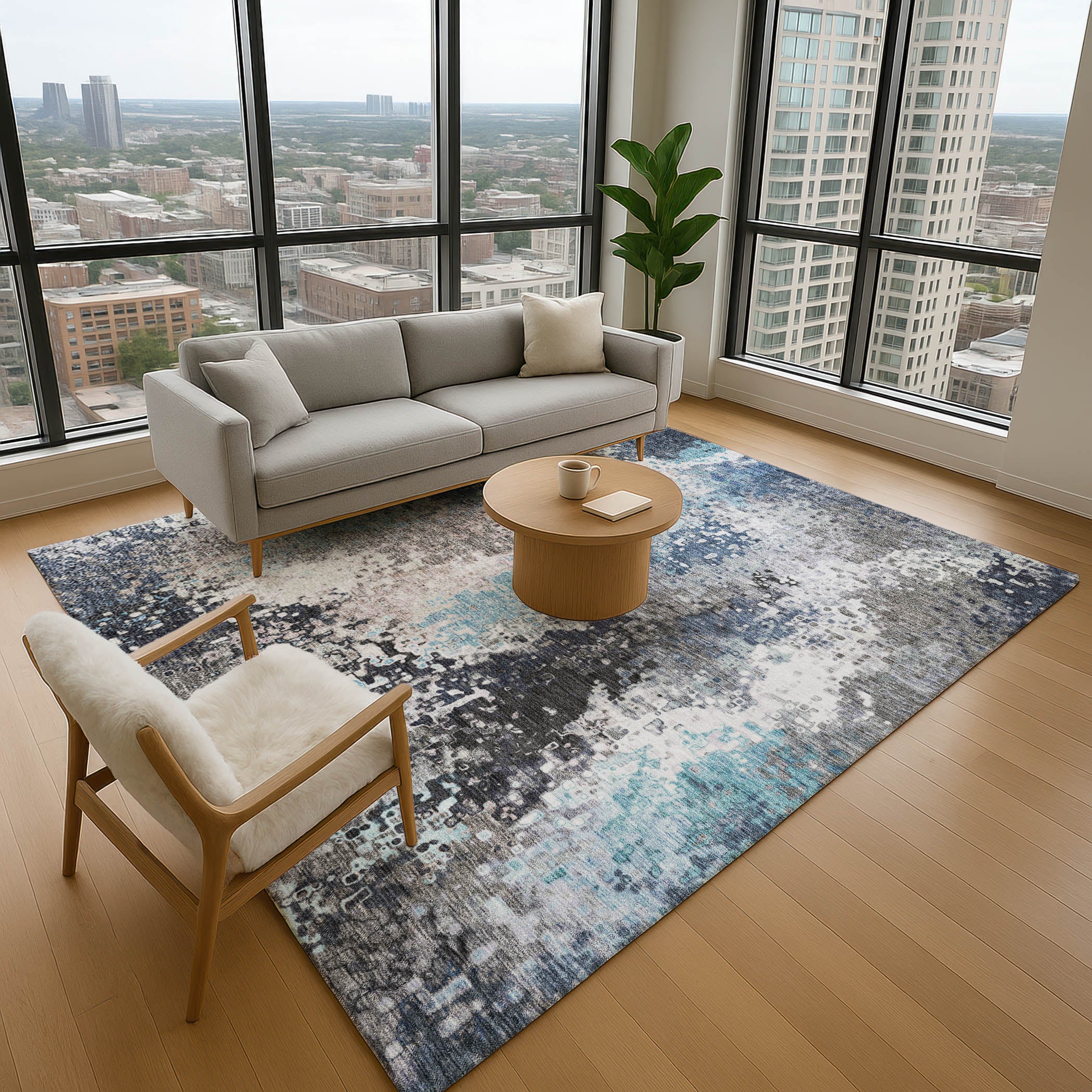 Budapest Machine Washable Transitional Denim Blue Rug 2'6" x 3'10" #shape_Rectangle