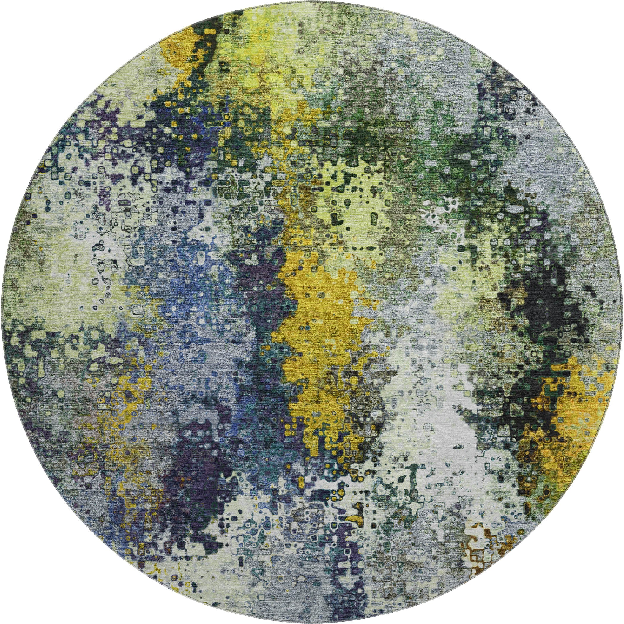 Budapest Machine Washable Transitional Green Rug 8' x 8' #shape_Round