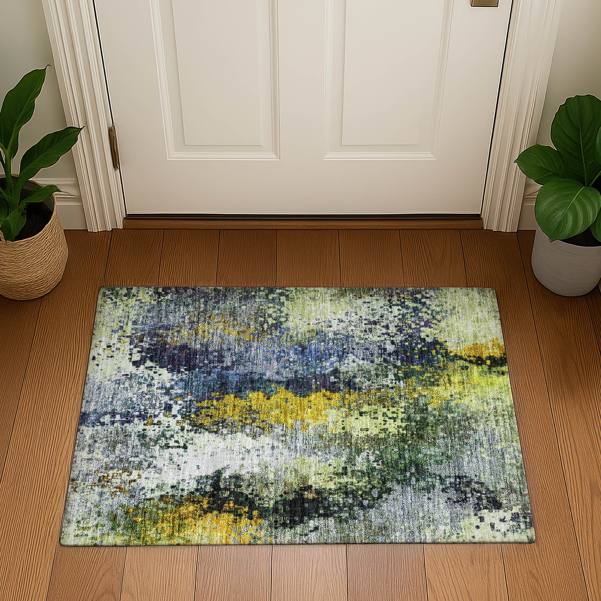 Budapest Machine Washable Transitional Green Rug 1'8" x 2'6" #shape_Rectangle