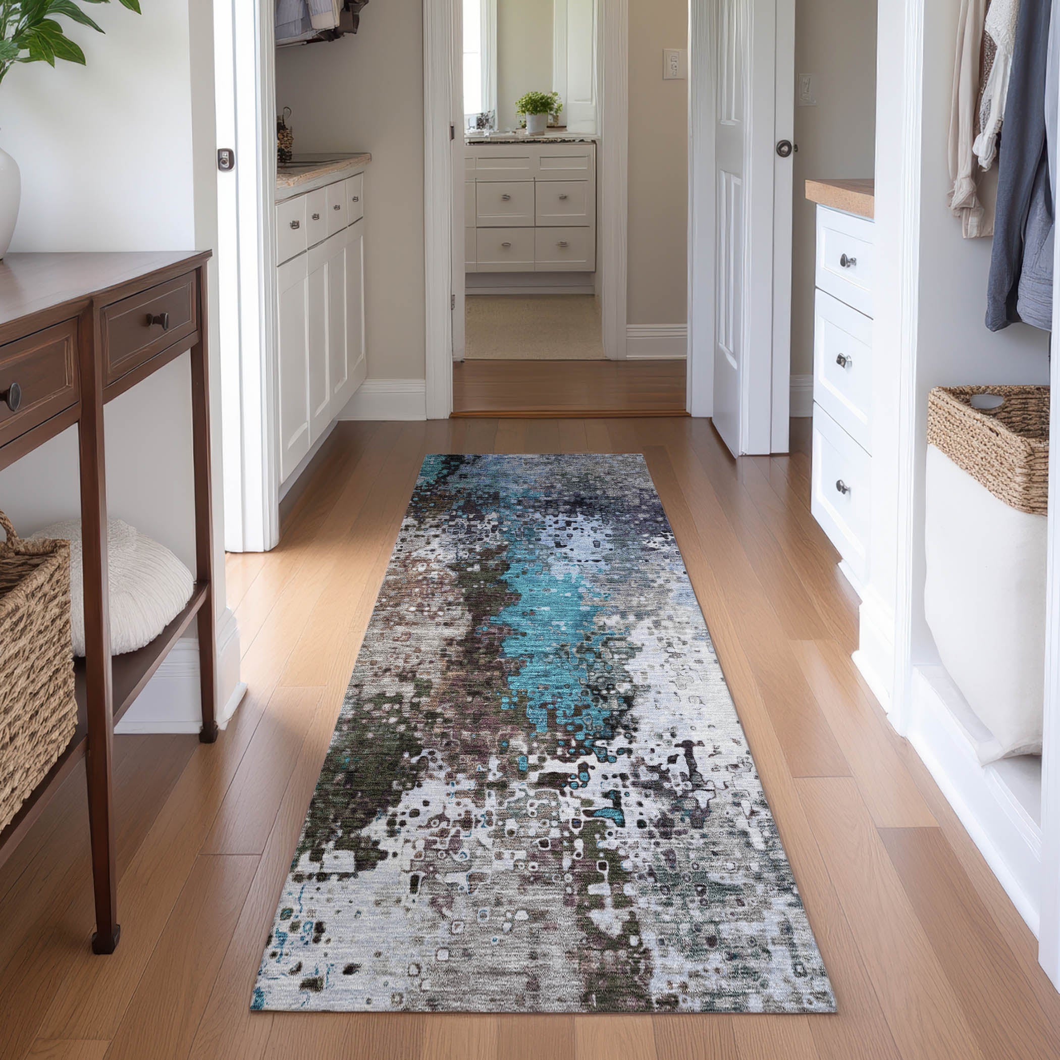 Budapest Machine Washable Transitional Khaki Brown Rug 2'3" x 7'6" #shape_Runner