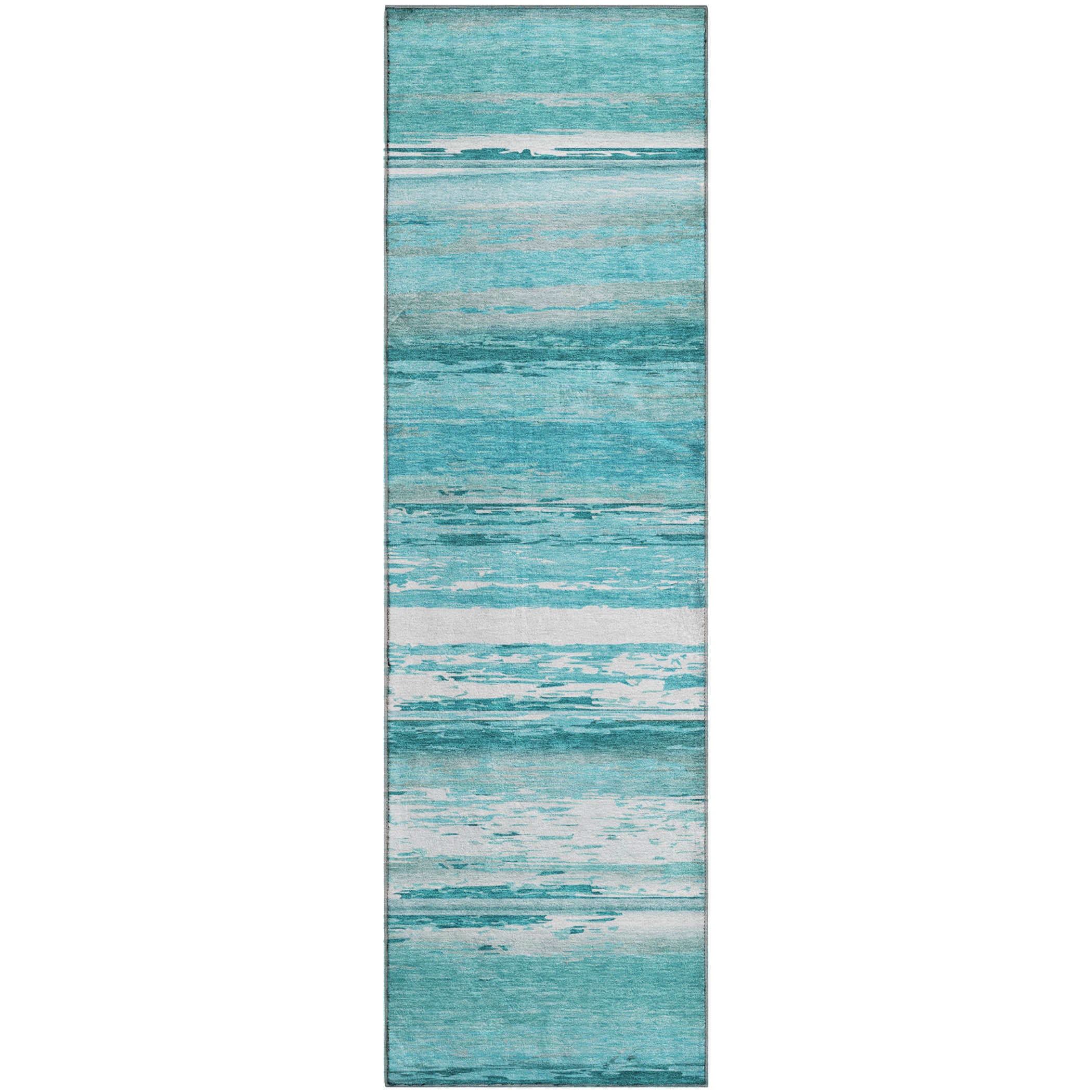 Santorini Machine Washable Transitional Aqua Teal Rug 2'3" x 7'6" #shape_Runner