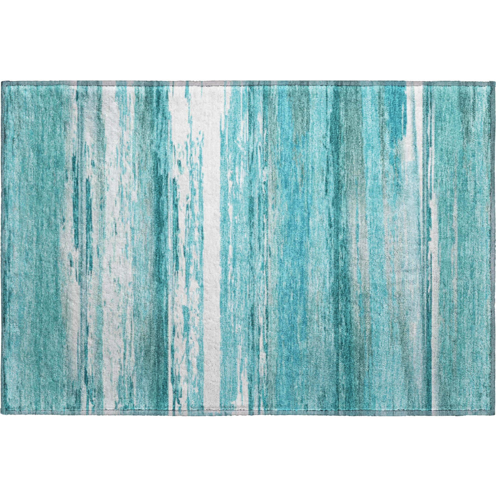 Santorini Machine Washable Transitional Aqua Teal Rug 1'8" x 2'6" #shape_Rectangle