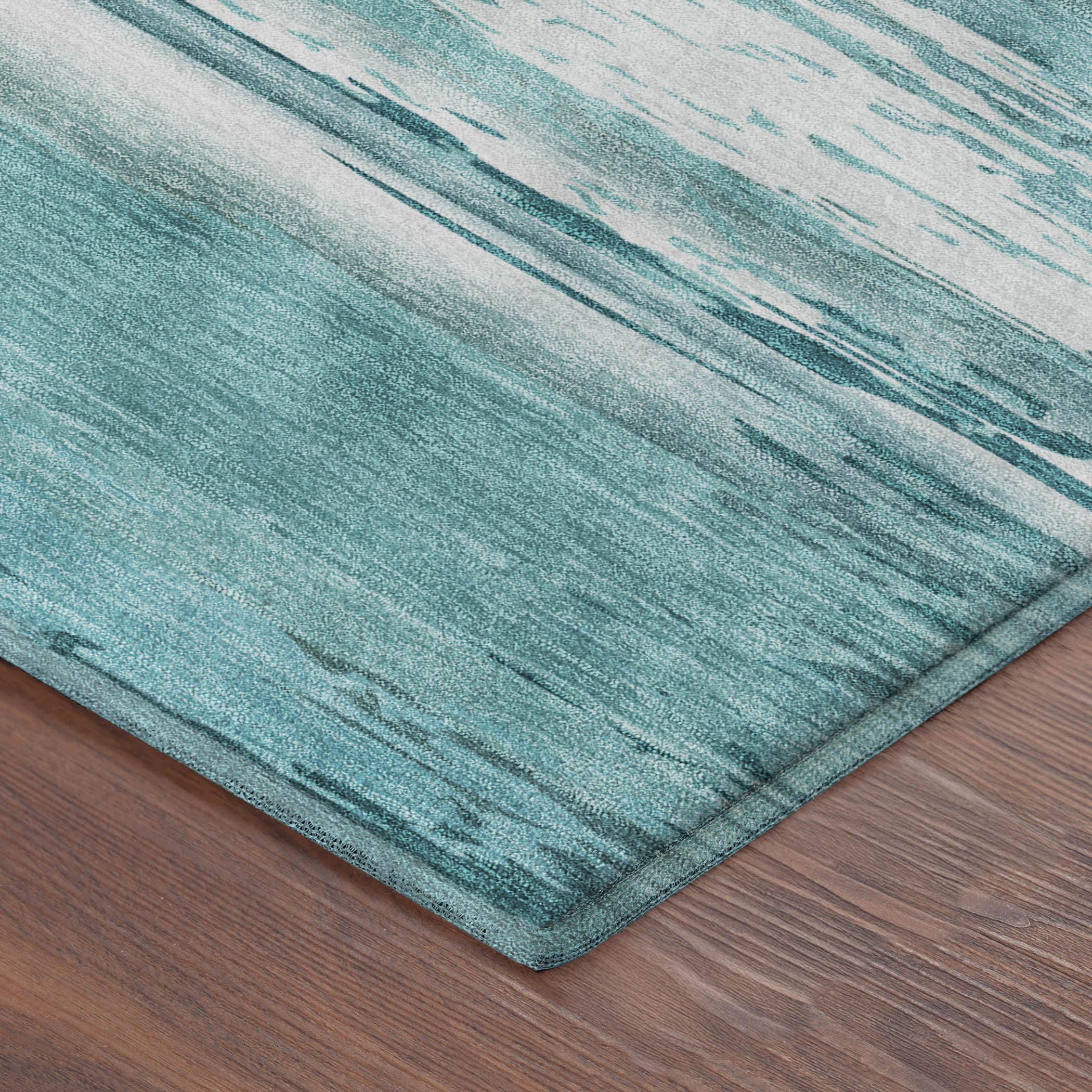 Santorini Machine Washable Transitional Aqua Teal Rug 1'8" x 2'6" #shape_Rectangle