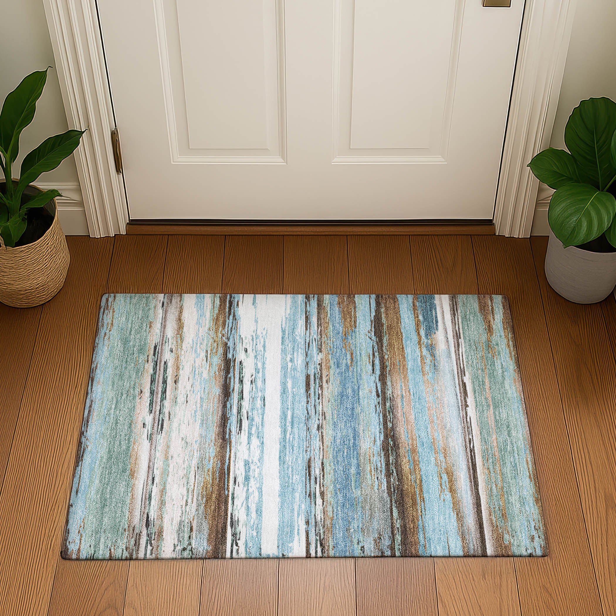 Santorini Machine Washable Transitional Blue Rug 1'8" x 2'6" #shape_Rectangle