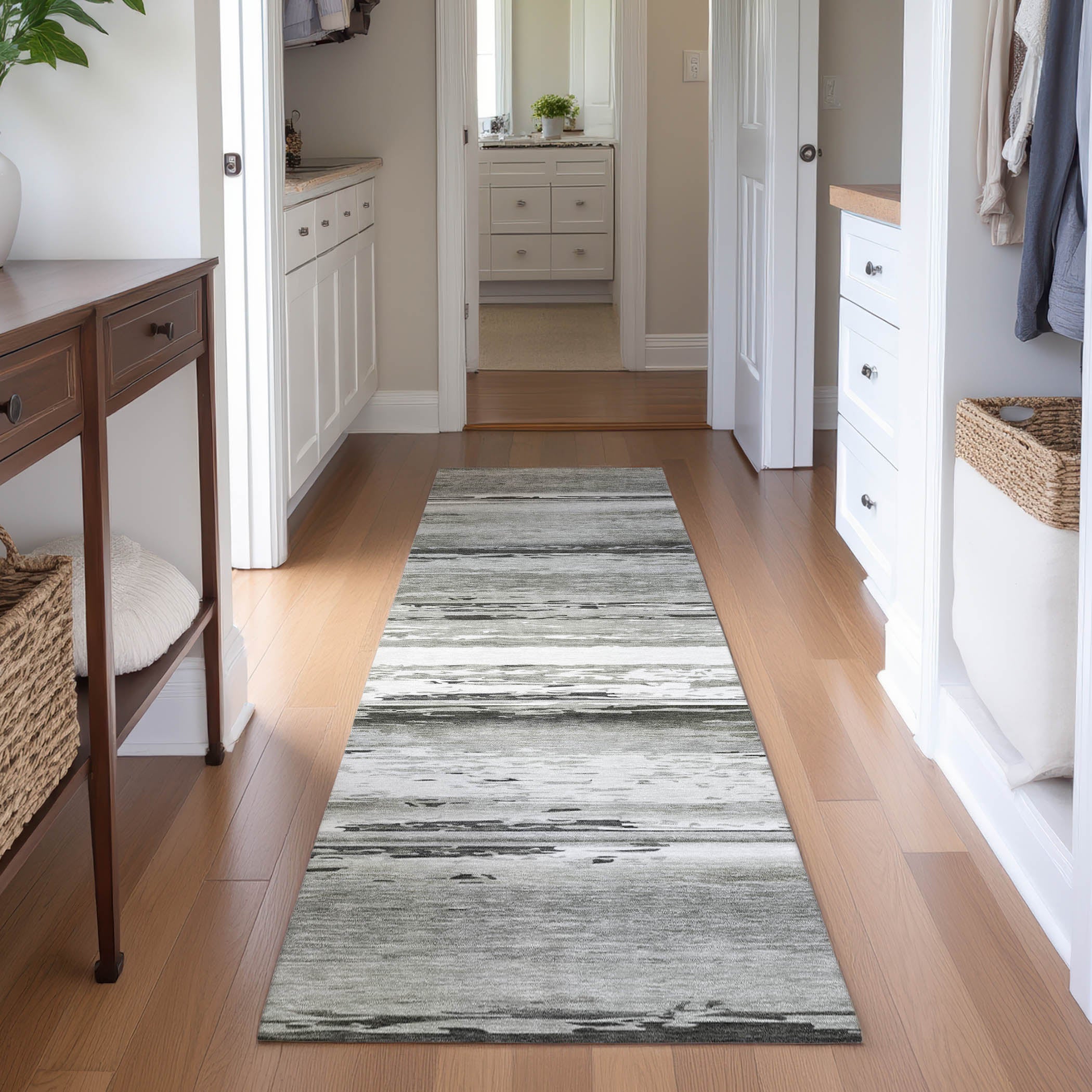 Santorini Machine Washable Transitional Gray Rug 2'3" x 7'6" #shape_Runner